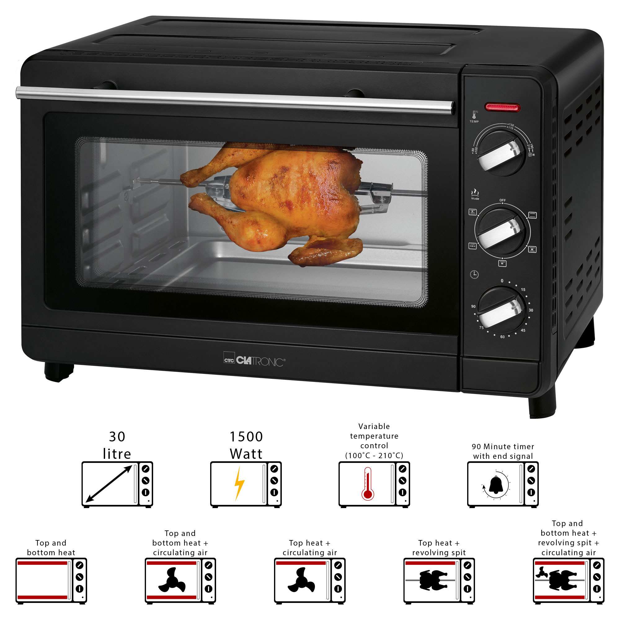 Mini horno - MBG 3728 CLATRONIC, Negro