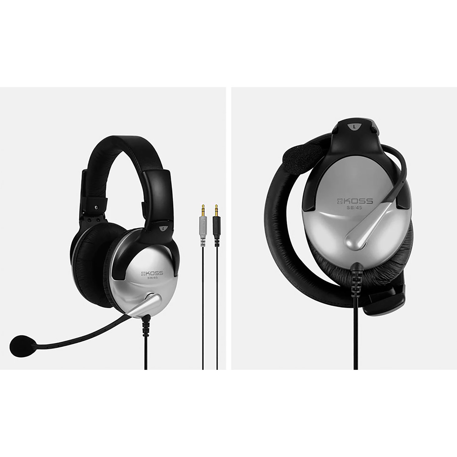 Auriculares, con micrófono y cable. La segunda imagen muestra la parte trasera.