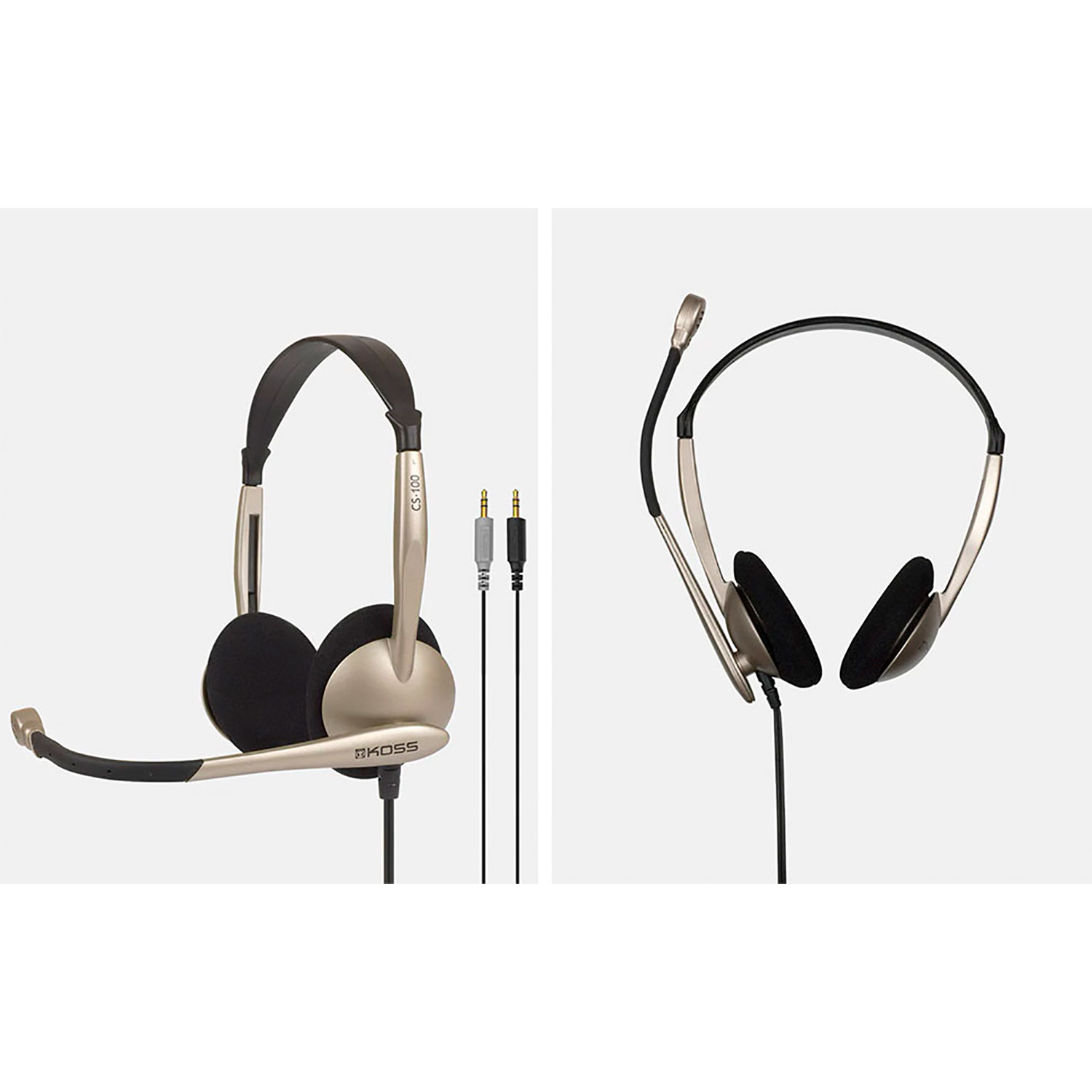 Cuffie con microfono e un set di cuffie. Due viste diverse.