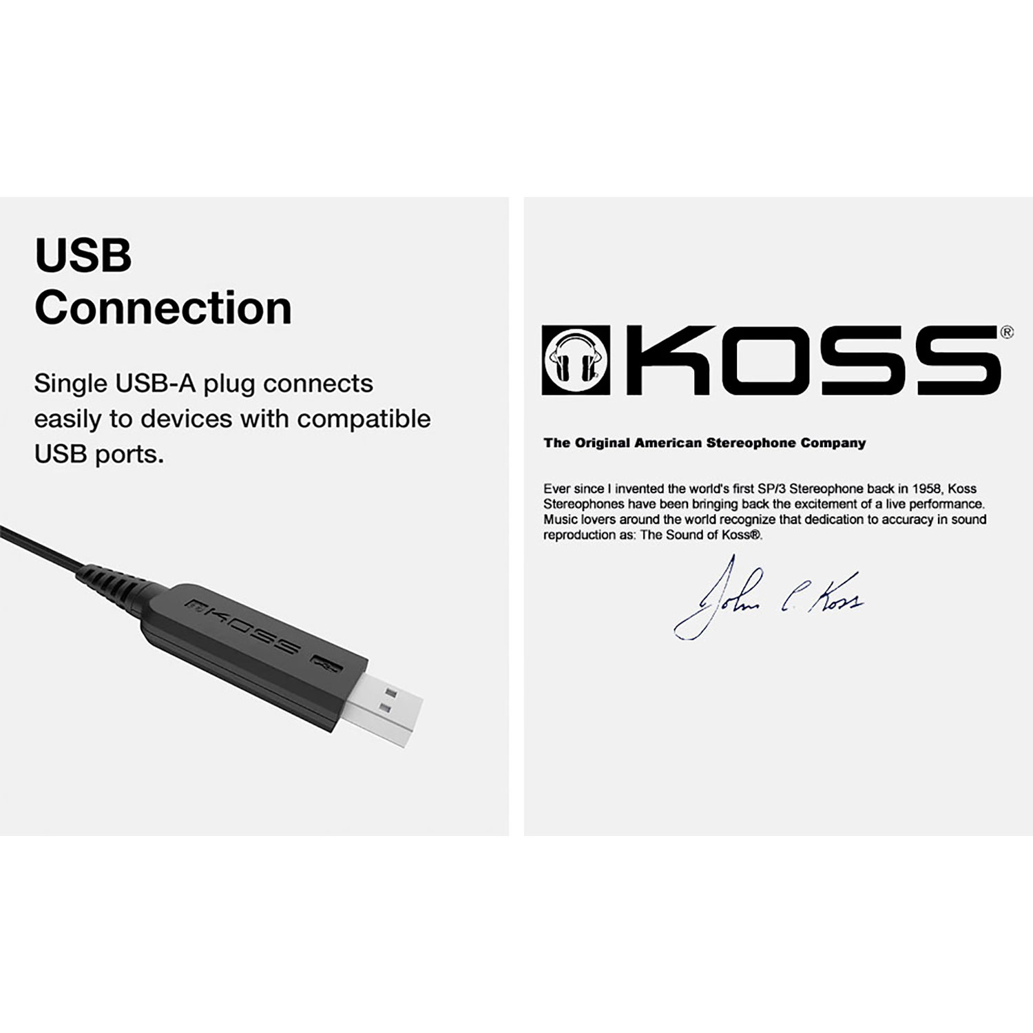 USB-Kabel mit USB-A-Stecker und Text, der USB-Verbindungsinformationen anzeigt.