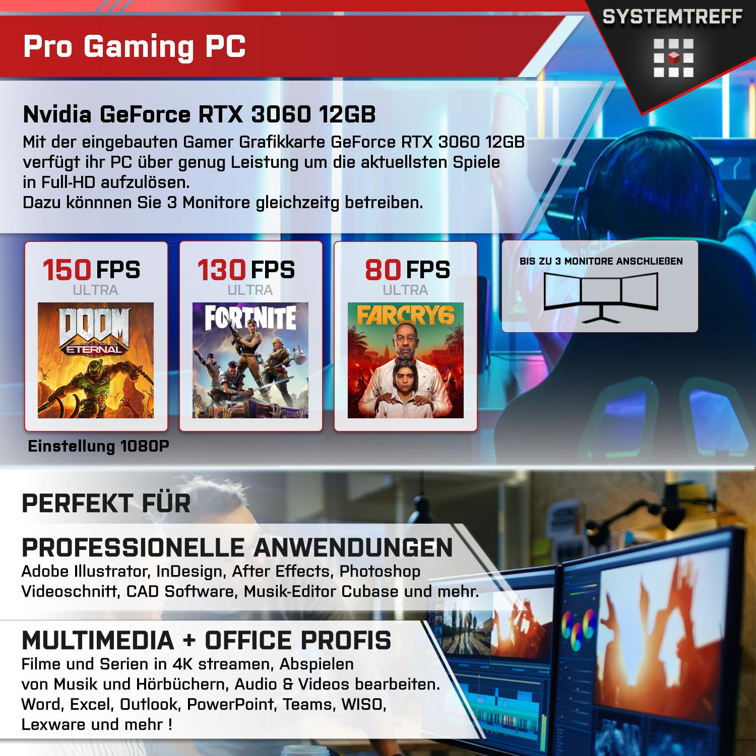 SYSTEMTREFF Gaming 12GB RTX i7-10700KF i7-10700KF, GB 3060 mit GDDR6, GB RAM, 32 mSSD, 12 GeForce Komplett GB Nvidia 1000 Core Intel PC Prozessor, Komplett
