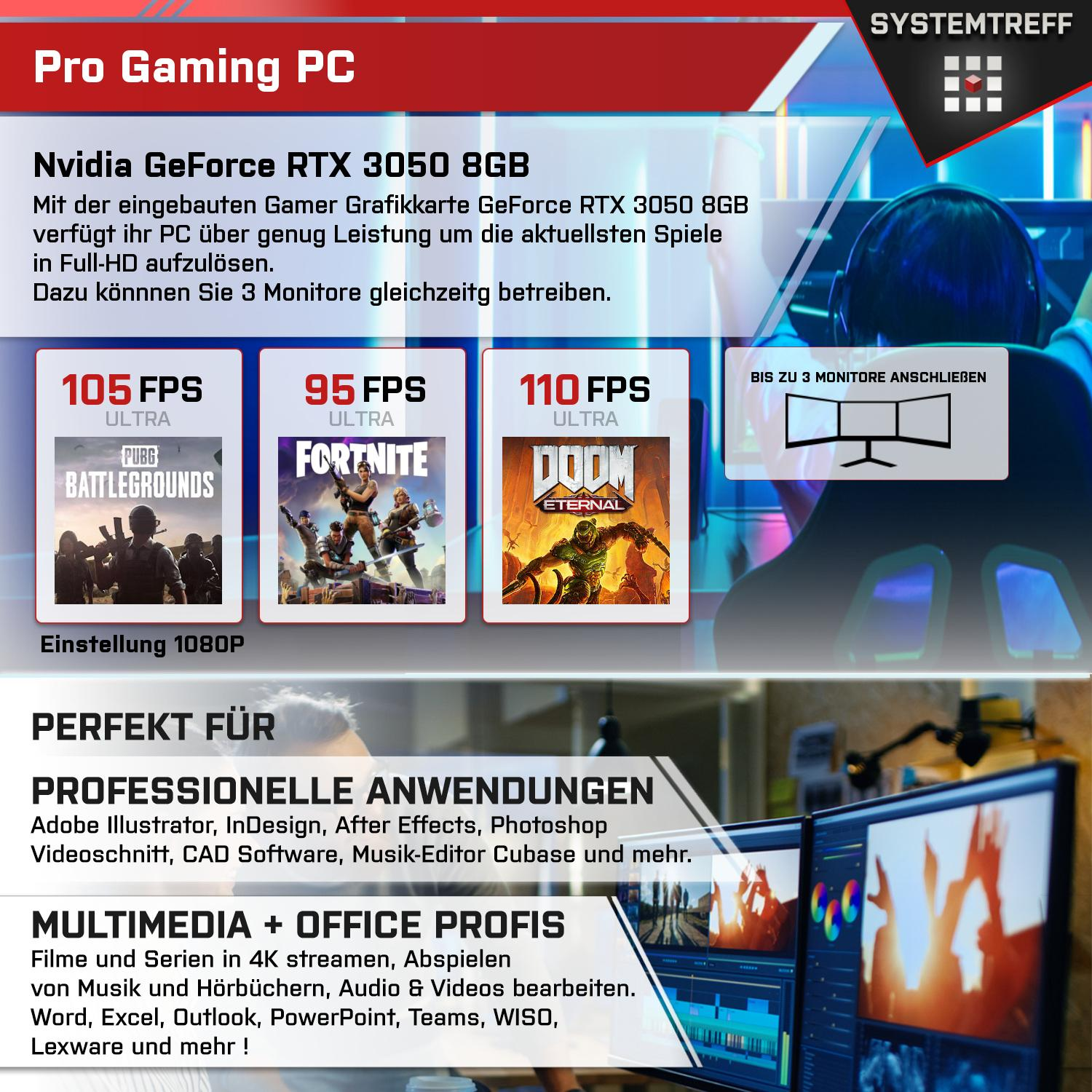 SYSTEMTREFF Gaming AMD RTX 8GB, RAM, 5 GB 16 Ryzen mSSD, Komplett 3050 8 1000 Prozessor, Nvidia mit PC 5500 Komplett 5500, GB GB