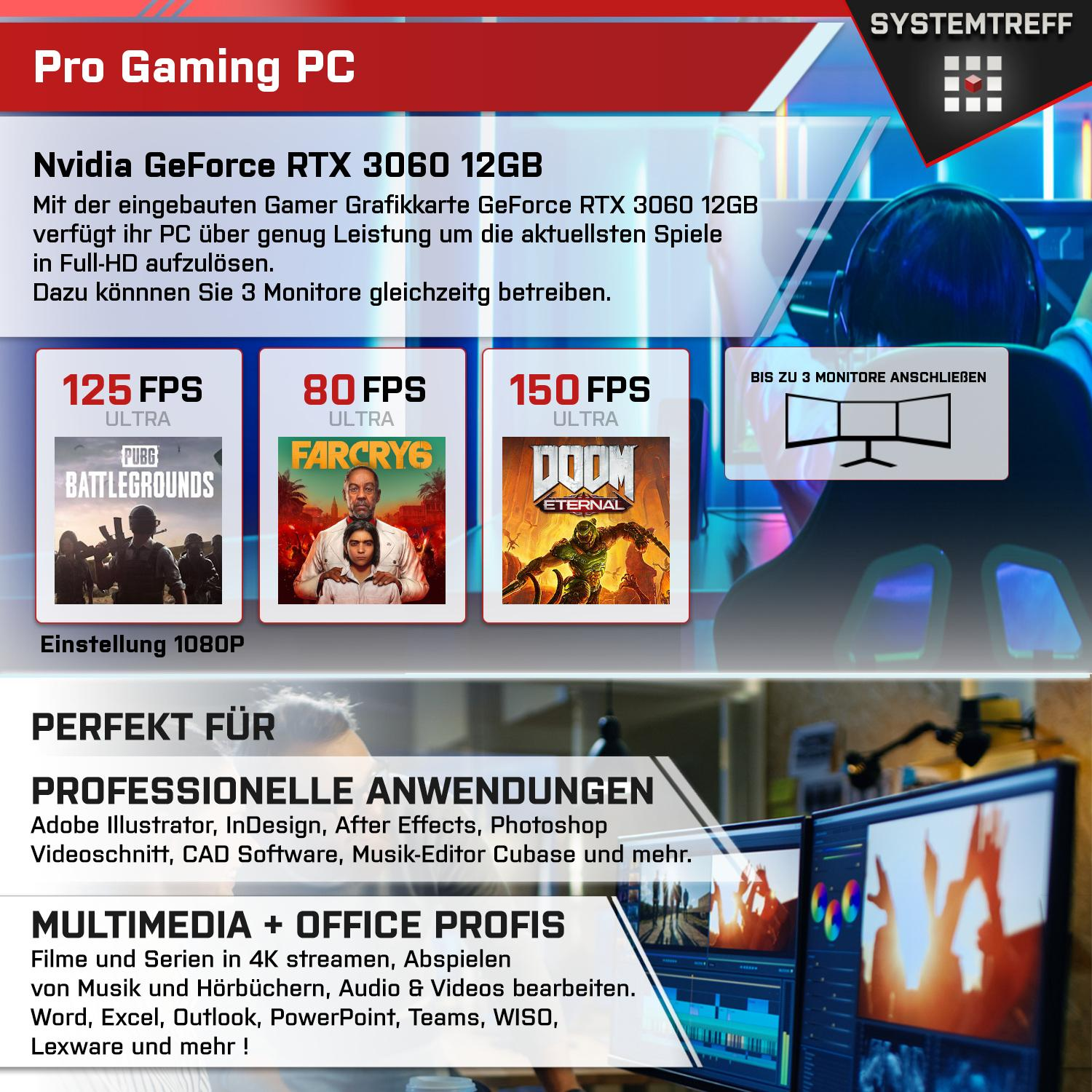 SYSTEMTREFF Gaming Komplett Intel Komplett PC Nvidia GB 3060 mSSD, i7-10700F GeForce Prozessor, 12GB GB RTX i7-10700F, 512 16 Core 12 mit GDDR6, GB RAM
