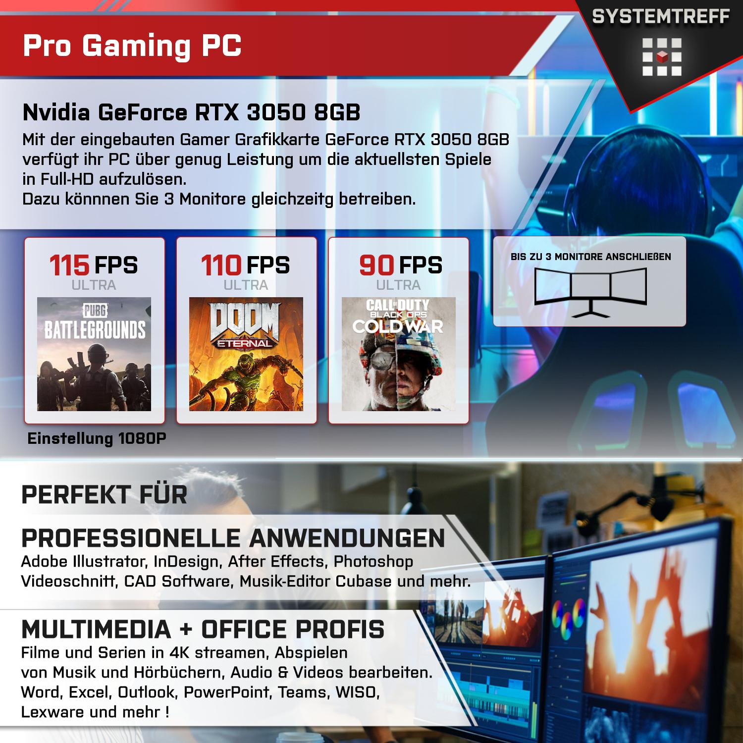 SYSTEMTREFF Gaming Intel Core i7-10700KF, Intel® 1000 Pro, 3050 GeForce Prozessor, 11 RAM, i7 Core™ 16 GB NVIDIA RTX™ Gaming PC mit mSSD, GB Windows