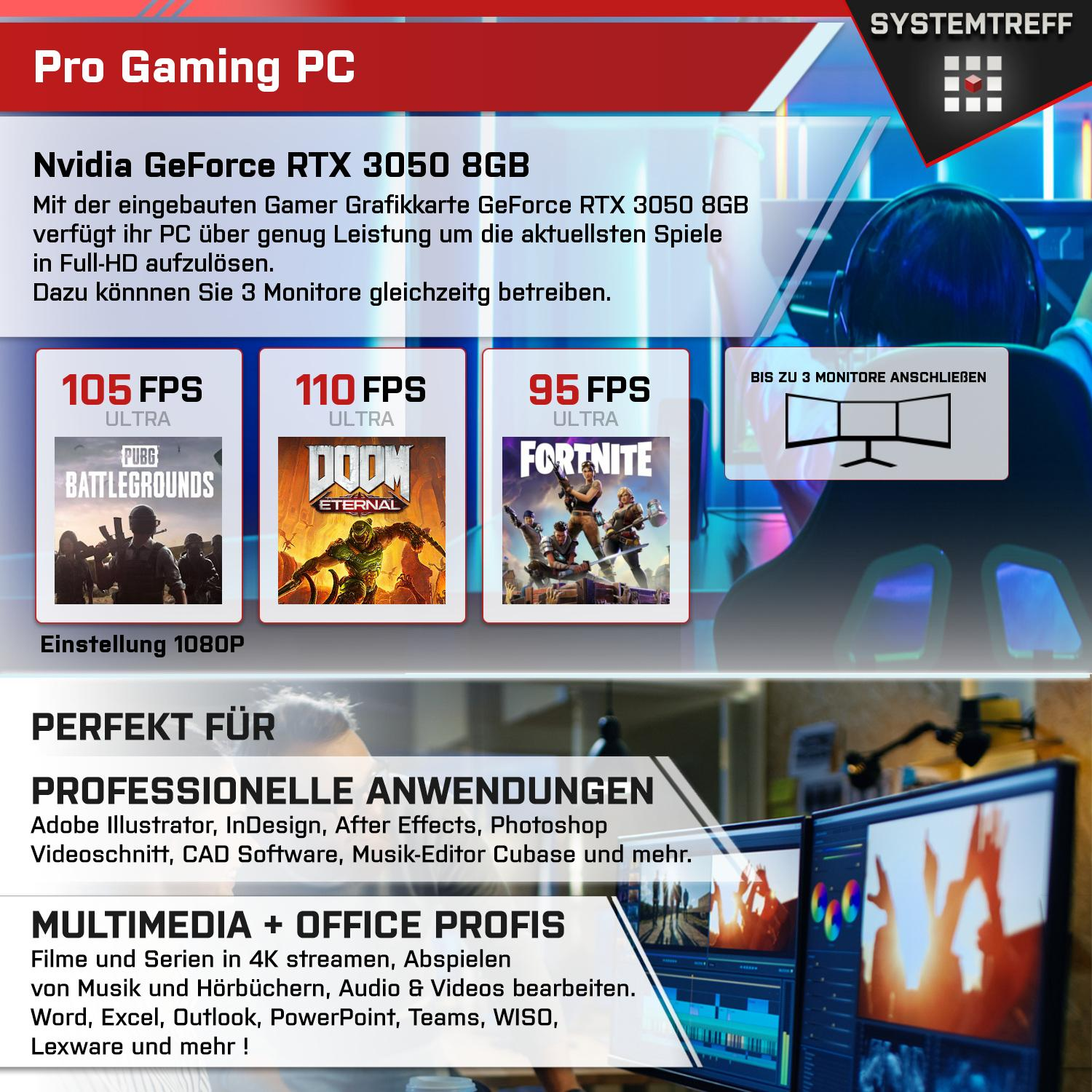 SYSTEMTREFF Gaming Komplett Prozessor, 512 Komplett Nvidia mit Ryzen 5 5600X AMD 16 GB 8GB, PC 8 GB GB RAM, 5600X, 3050 RTX mSSD