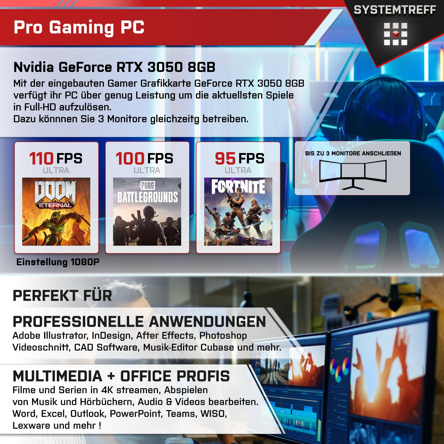 SYSTEMTREFF Gaming Komplett 512 mSSD, RTX GB 8GB, Prozessor, AMD Ryzen PC 3600 8 Komplett GB 5 Nvidia mit 3600, RAM, 16 3050 GB