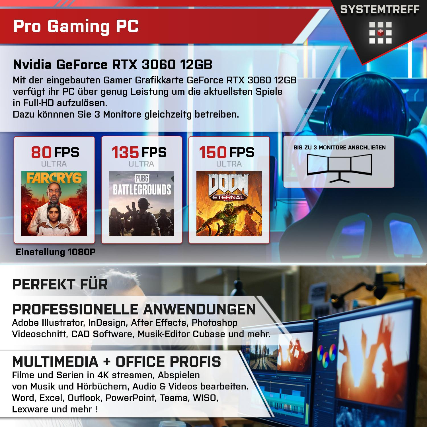SYSTEMTREFF Pro Gaming mSSD, 7 Pro, mit 11 GB PC Ryzen Prozessor, 3060 5800X, RTX™ 32 Gaming RAM, 7 AMD 1000 Windows AMD GB NVIDIA Ryzen™ GeForce