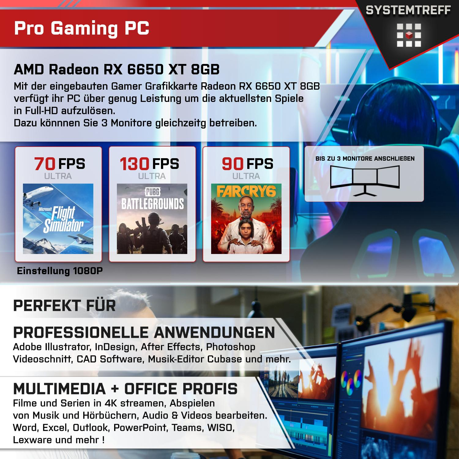 SYSTEMTREFF Gaming Komplett Intel Core RAM, 8GB i7-10700KF, PC GDDR6, Radeon XT 6650 16 GB GB mit Prozessor, AMD mSSD, 1000 8 RX GB Komplett i7-10700KF
