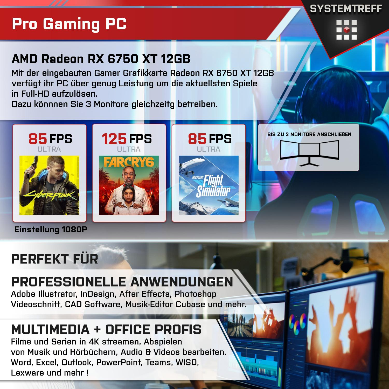 SYSTEMTREFF Gaming Komplett Intel PC Komplett 1000 Radeon Core RAM, 6750 Prozessor, GB GB 12 RX 32 AMD i5-12600K GB 12GB XT GDDR6, i5-12600K, mSSD, mit