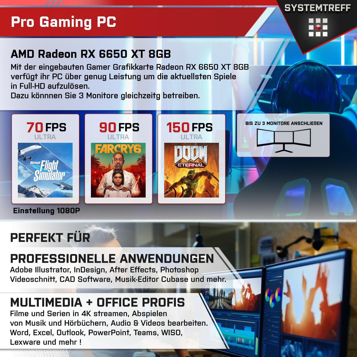 SYSTEMTREFF Gaming Komplett AMD Ryzen RX 8 RAM, 5500 PC GB 16 GB mSSD, 5500, Prozessor, GB AMD 8GB Komplett GDDR6, XT Radeon mit 6650 512 5