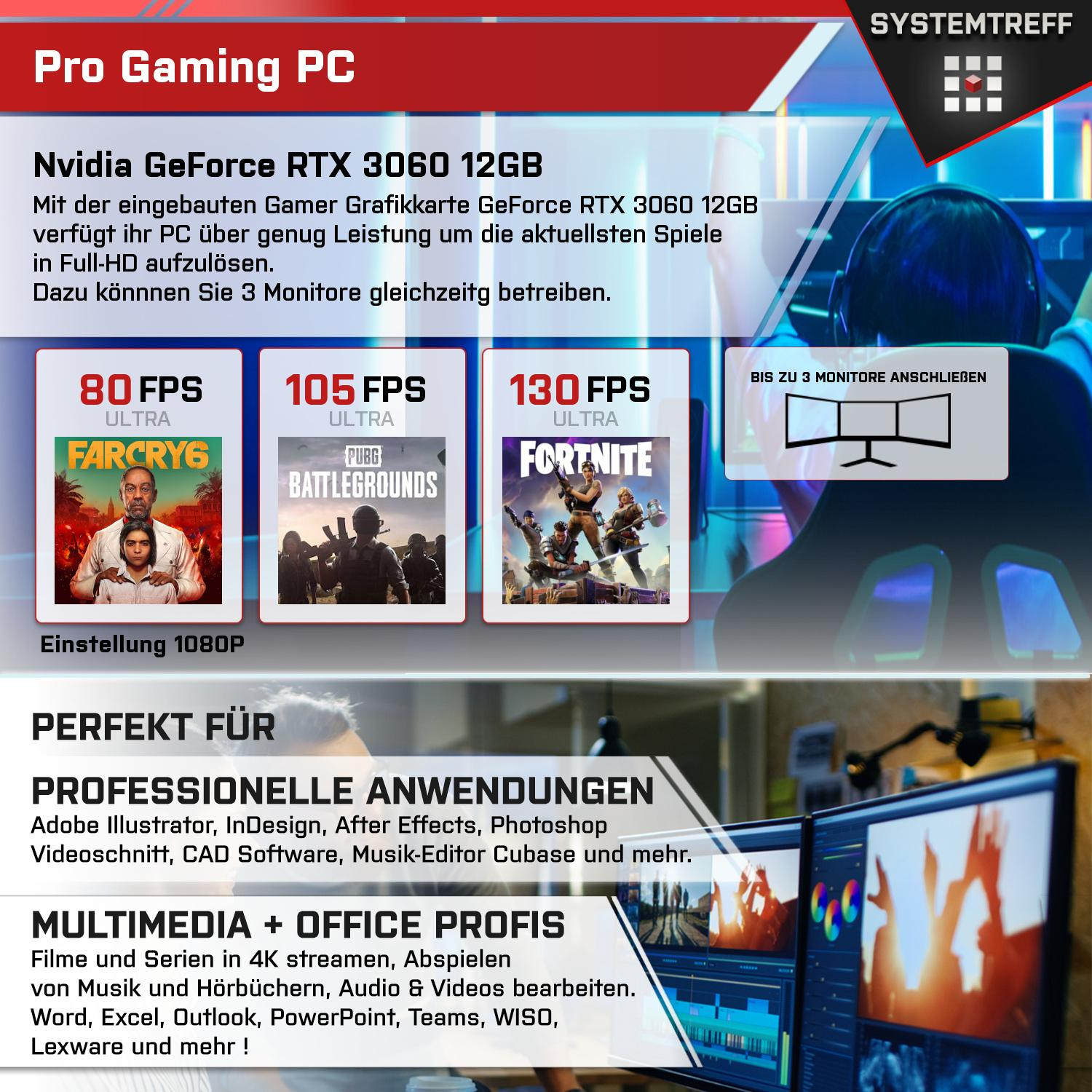 SYSTEMTREFF Gaming Komplett 512 Prozessor, Nvidia PC 5500, GB GB GB GeForce Ryzen 5500 RTX 3060 RAM, AMD 5 GDDR6, mit 16 12GB mSSD, 12 Komplett