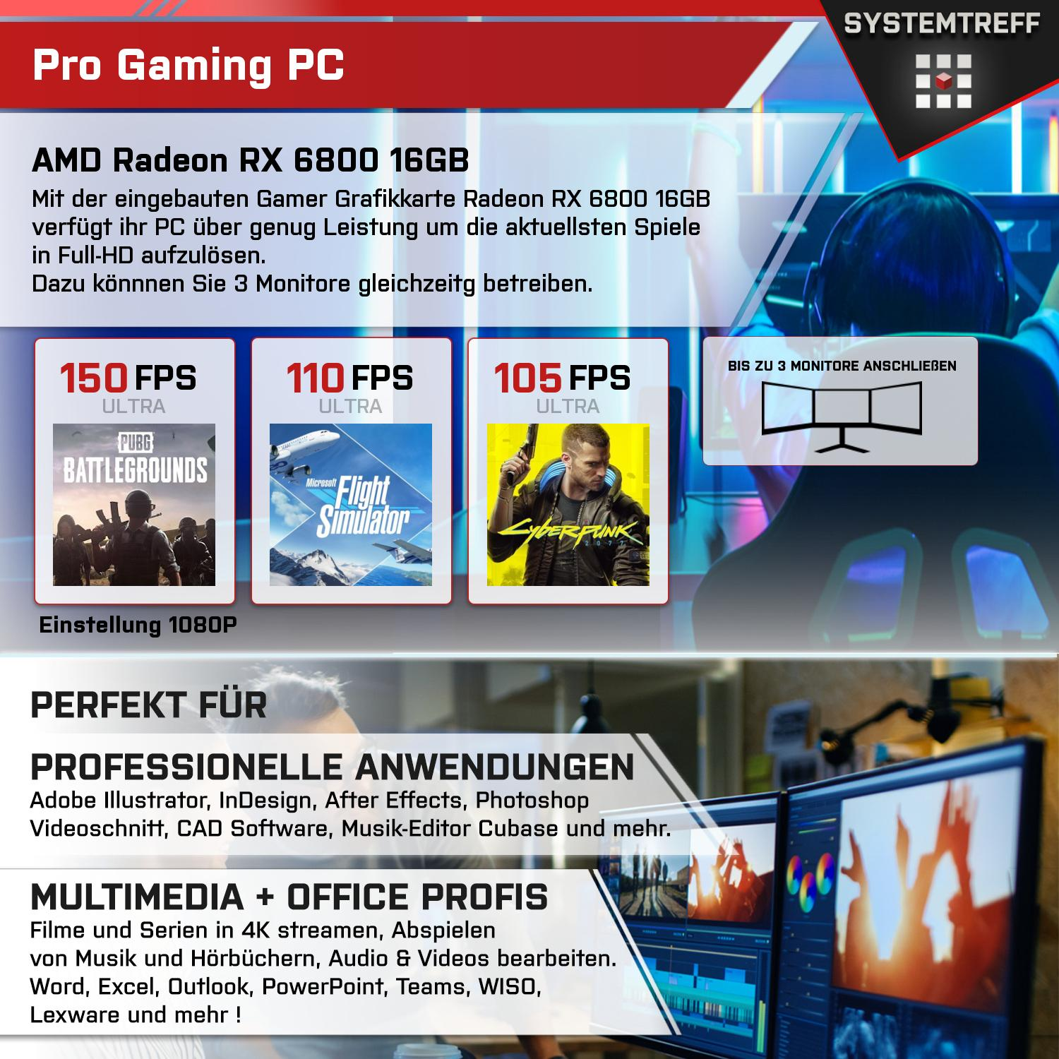 SYSTEMTREFF Gaming Komplett Ryzen AMD GB AMD 1000 GDDR6, Radeon 32 5900X, GB mit 6800 Komplett 16 16GB RX Prozessor, mSSD, GB 9 5900X PC RAM