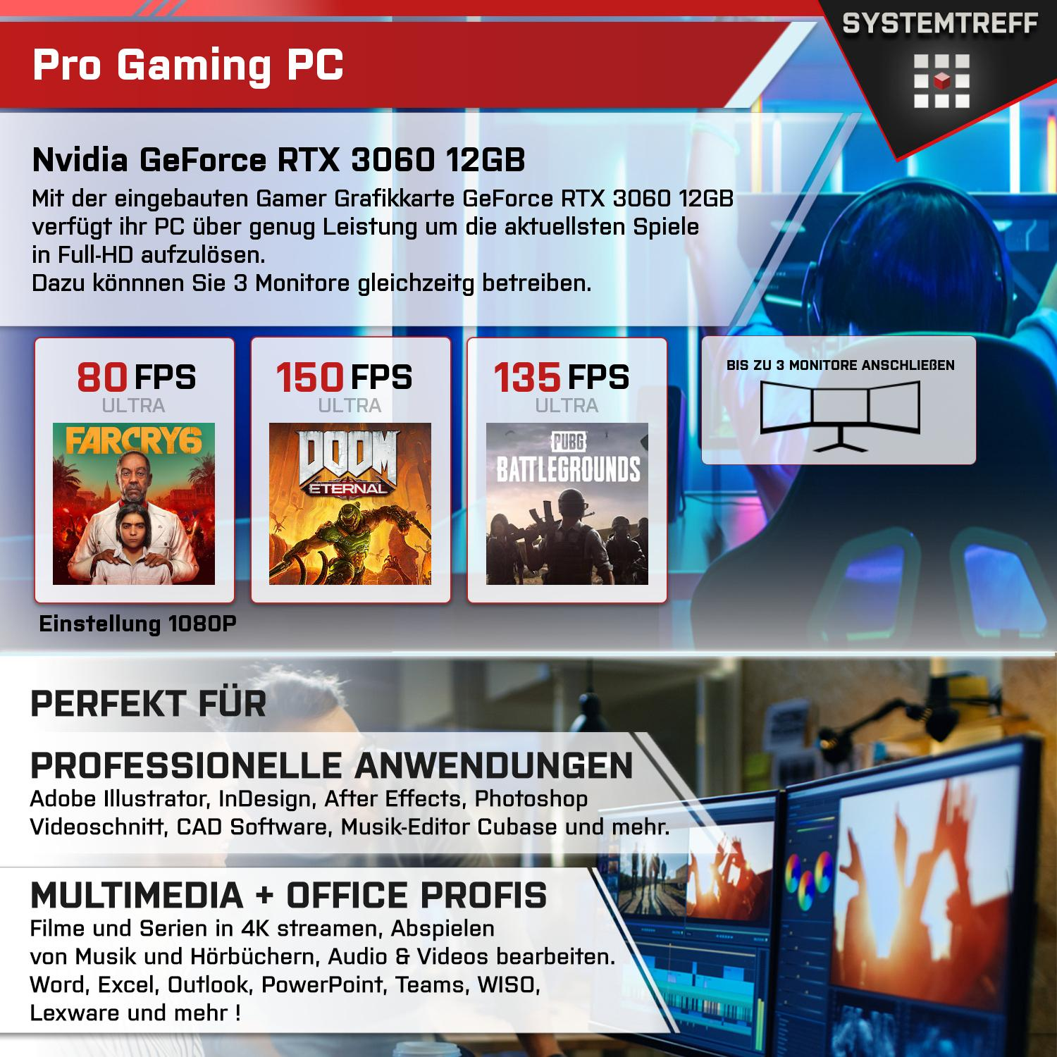 SYSTEMTREFF Gaming Komplett AMD Ryzen Nvidia 5800X3D RAM, 12 GB GB mit 3060 5800X3D, 1000 32 Komplett GDDR6, 12GB PC mSSD, GeForce 7 GB RTX Prozessor