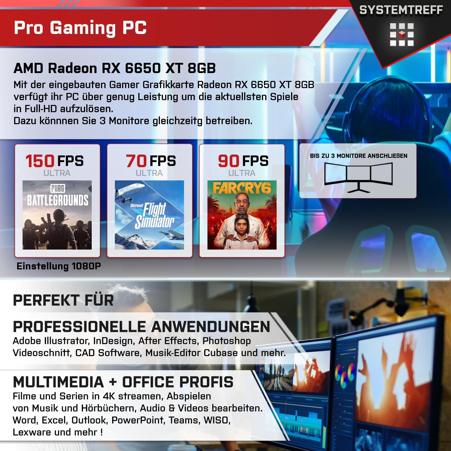 XT RAM, 1000 SYSTEMTREFF Radeon™ 16 Core RX Pro Gaming Pro, Windows Core™ mSSD, GB Prozessor, Intel PC Intel® GB i5-12600K, 11 i5 Gaming AMD mit 6650