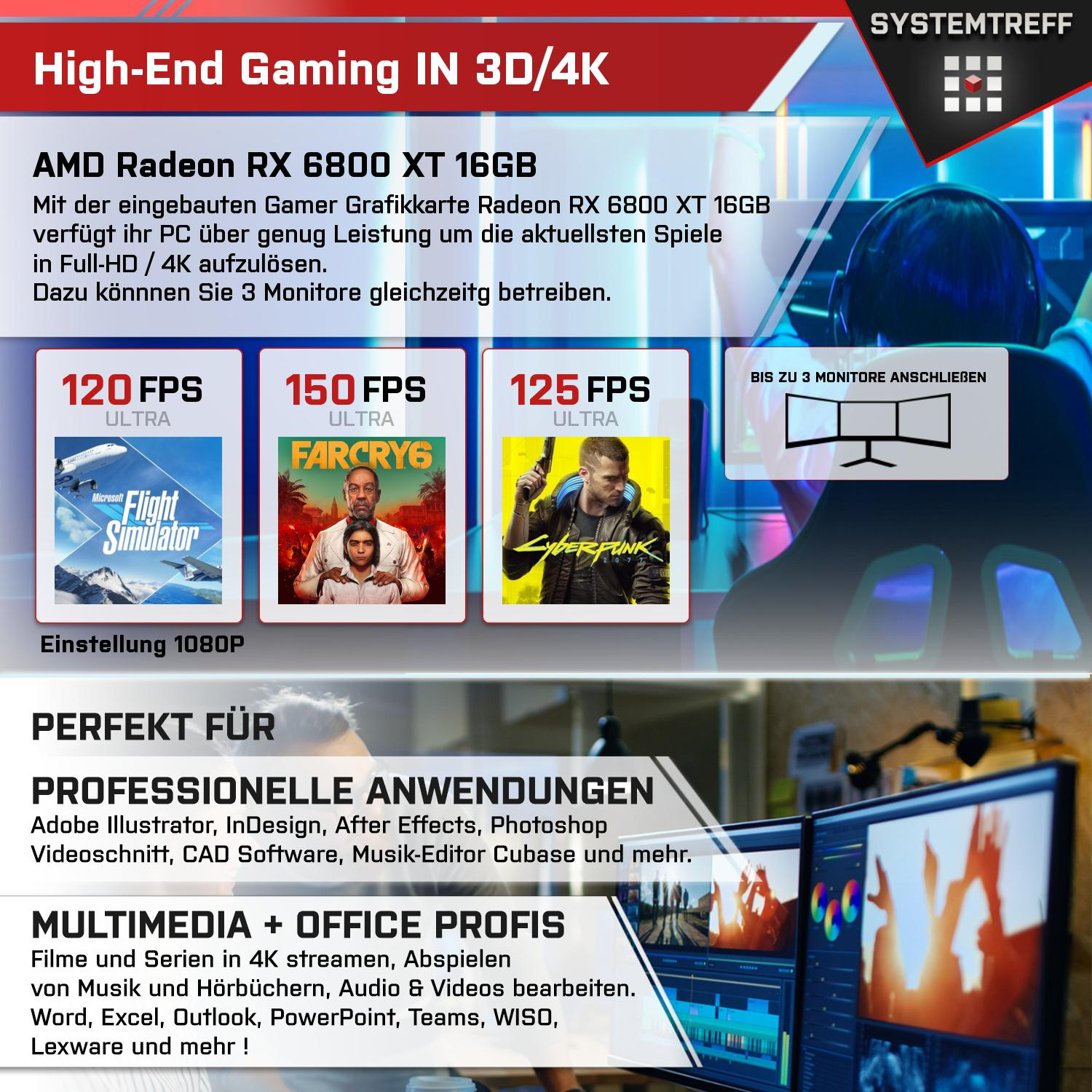 SYSTEMTREFF Gaming Komplett Intel Core mit i7-12700KF mSSD, PC 16GB 32 GB 1000 GB Radeon RX XT Komplett 16 RAM, GB AMD Prozessor, GDDR6, i7-12700KF, 6800