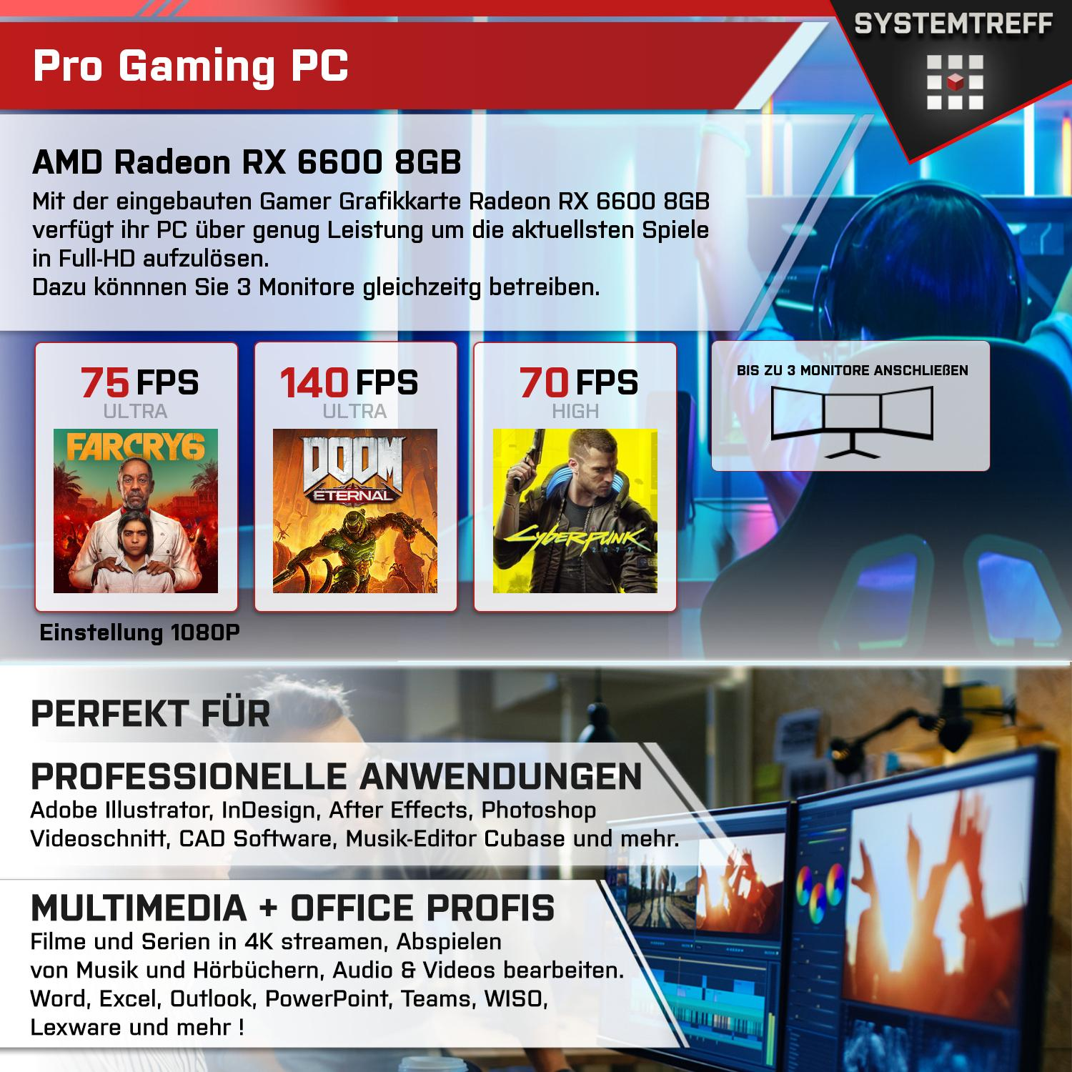 16 6600 PC Gaming 8 5600X mit 8GB RAM, 512 AMD Komplett GDDR6, Ryzen mSSD, Radeon SYSTEMTREFF GB 5600X, AMD GB GB 5 Prozessor, Komplett RX