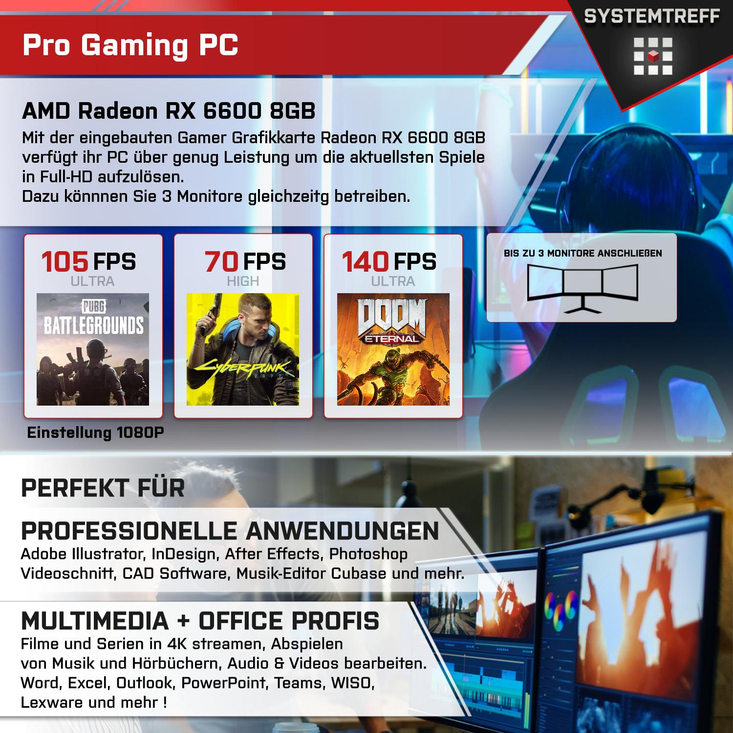 SYSTEMTREFF Gaming Komplett GB Prozessor, 16 5500 GDDR6, PC AMD AMD RAM, Ryzen mit 5 512 8 Radeon GB mSSD, RX Komplett 5500, 6600 GB 8GB