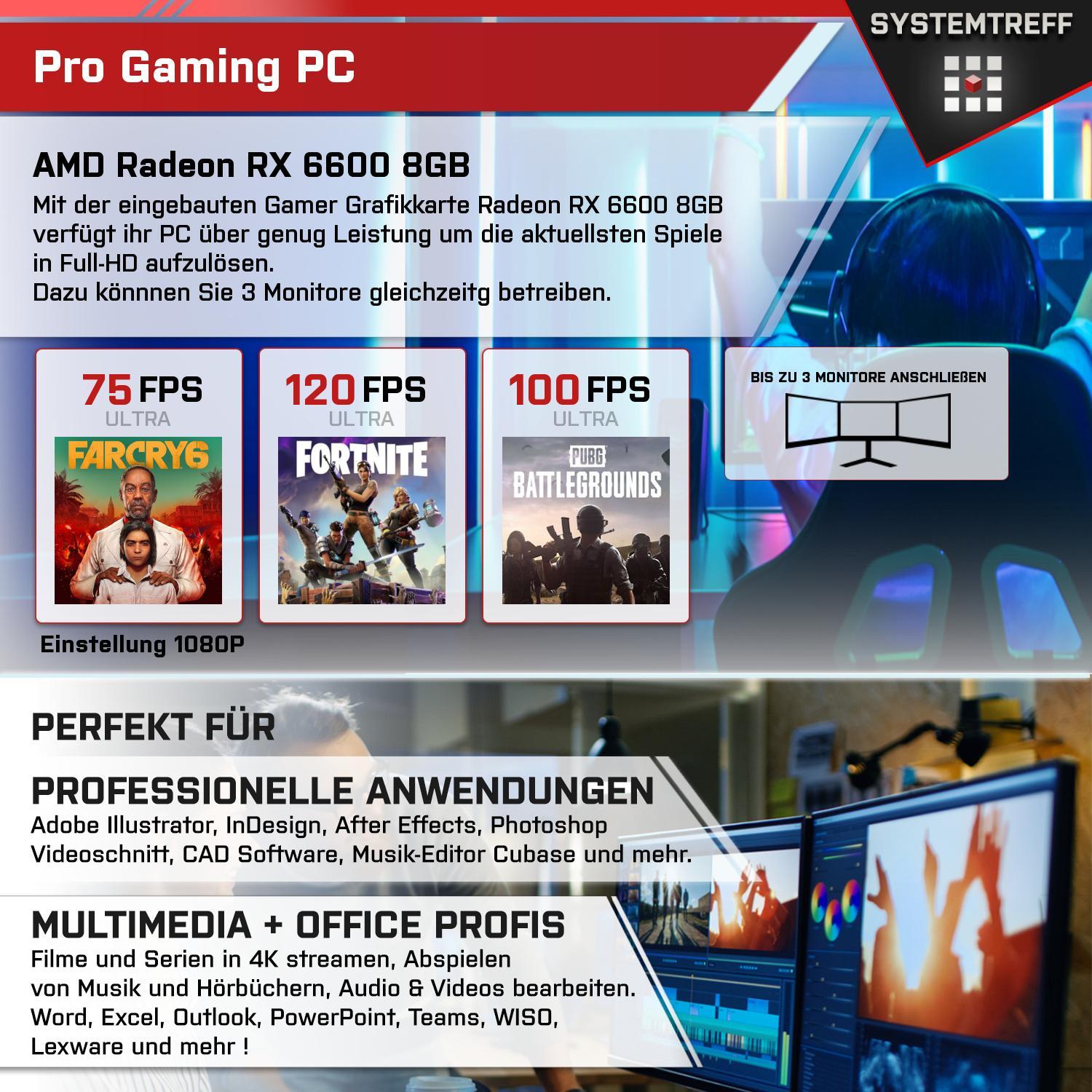 SYSTEMTREFF Gaming Komplett Intel Core i5-10400F GDDR6, Komplett AMD mSSD, 512 PC 8 GB Radeon GB RAM, 16 i5-10400F, 6600 8GB GB RX mit Prozessor