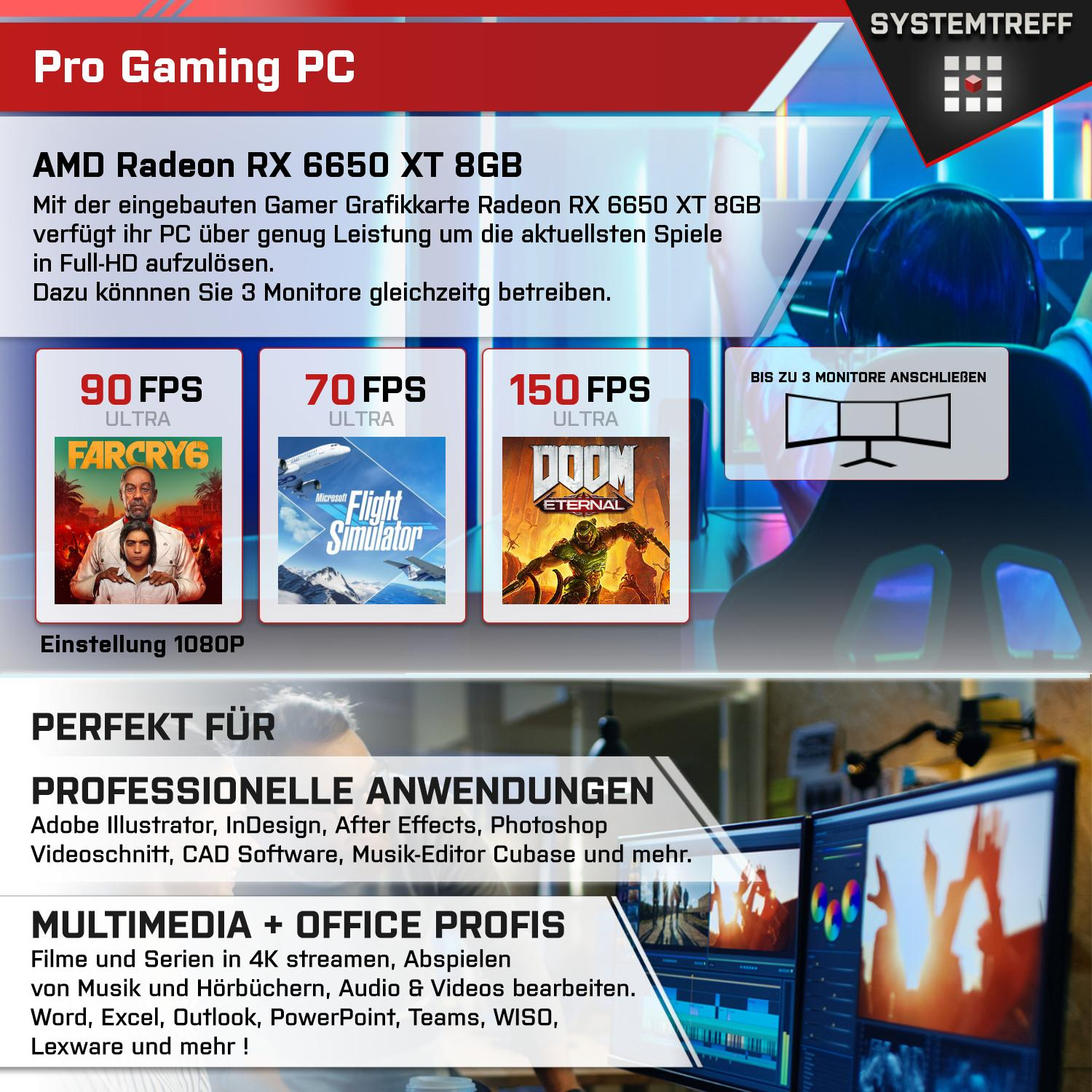 SYSTEMTREFF Pro Gaming Intel 11 mSSD, i5-13600K, Intel® Gaming AMD XT PC Radeon™ RX Pro, i5 Core mit Windows RAM, Core™ Prozessor, 6650 512 16 GB GB