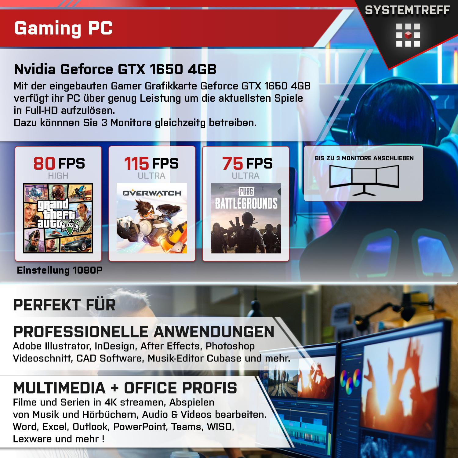 SYSTEMTREFF Gaming Intel Core i5-11400F, RAM, mSSD, Core™ PC Intel® Prozessor, NVIDIA GB 512 i5 Windows 16 1650 Pro, GeForce® 11 GTX GB Gaming mit