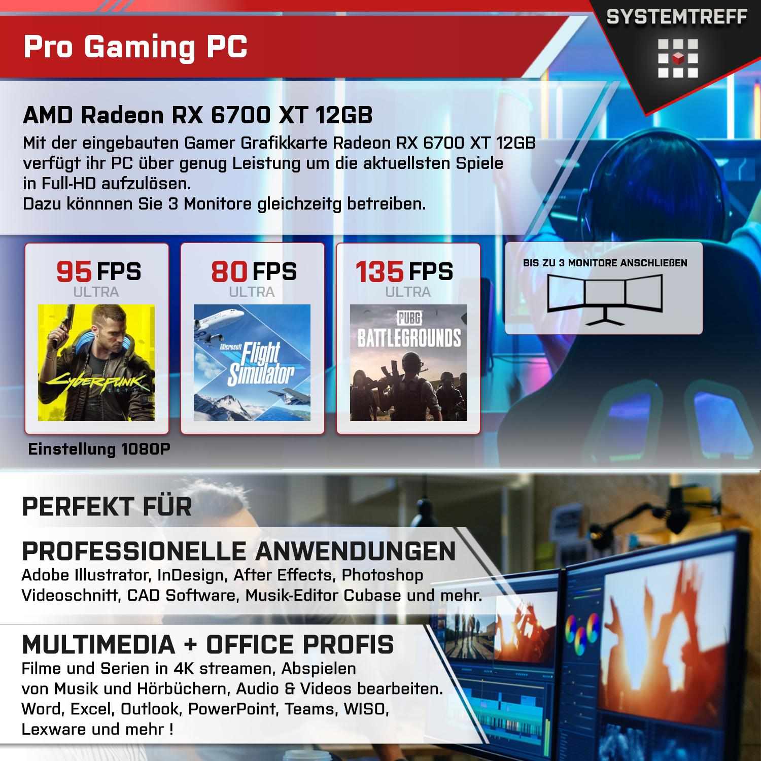 SYSTEMTREFF Gaming Komplett GB 1000 AMD 6700 Komplett 12GB 12 5800X, RAM, GDDR6, XT mit 32 GB PC 5800X AMD 7 Prozessor, RX GB Ryzen mSSD, Radeon