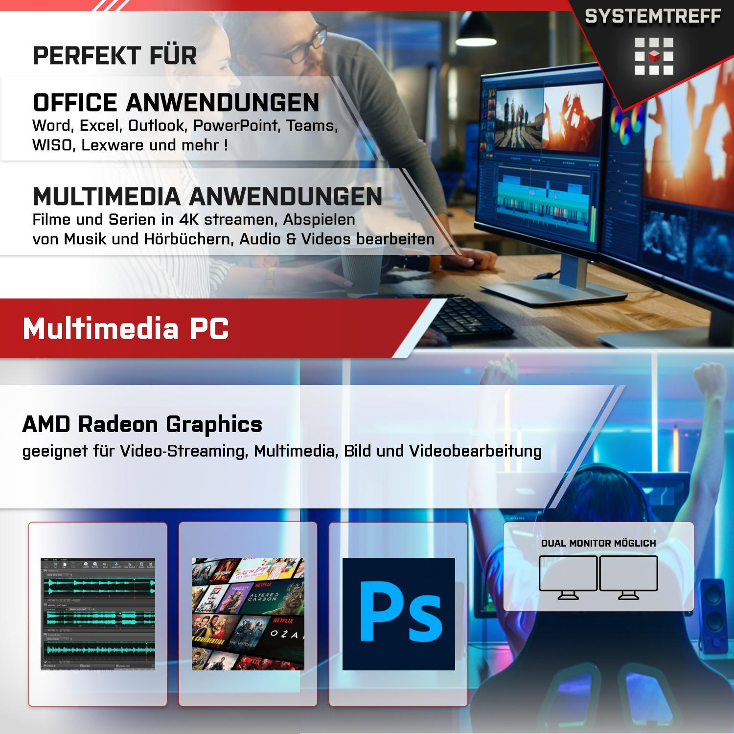 SYSTEMTREFF Office Komplett AMD AMD Graphics, RAM, Radeon Komplett 5 mit GB 7600X 7600X, mSSD, Ryzen GB Prozessor, 1000 2 16 GB PC
