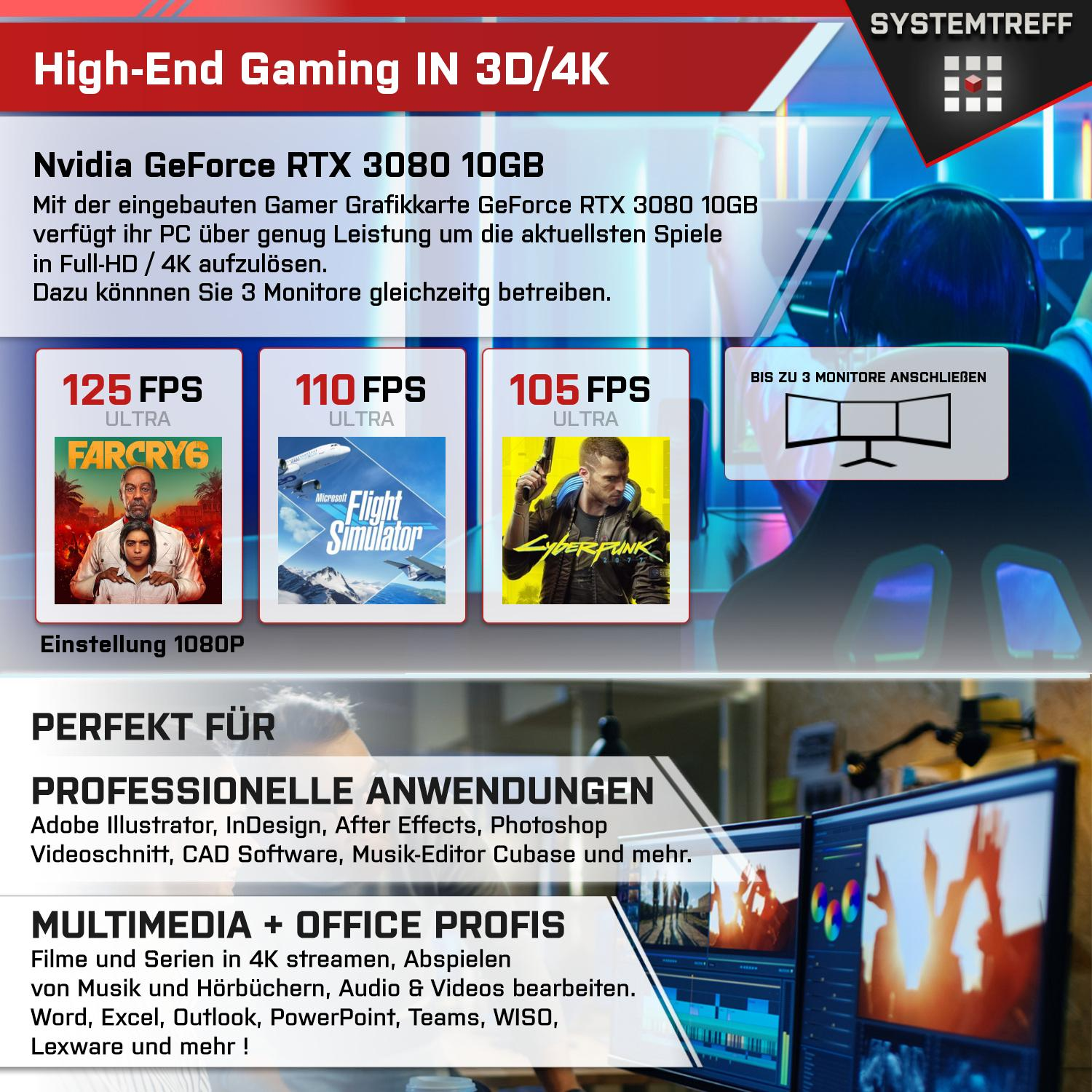 SYSTEMTREFF High-End AMD RTX™ PC 9 AMD Gaming NVIDIA Pro, mSSD, Ryzen Windows 32 5900X, GeForce mit Ryzen™ 3080 GB RAM, Gaming 1000 GB 9 Prozessor, 11