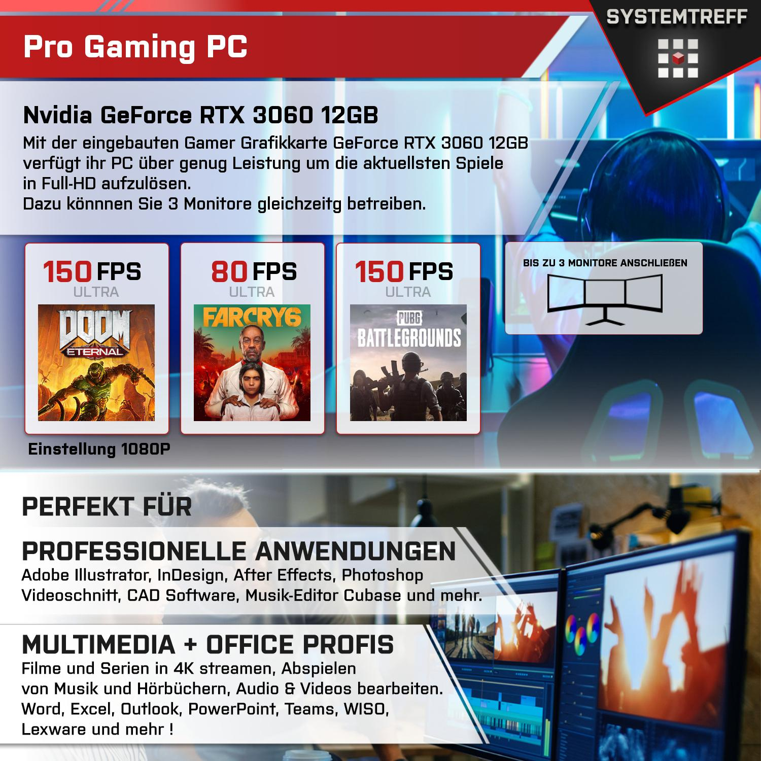 SYSTEMTREFF Gaming Komplett Intel GeForce Core 12 PC Prozessor, mSSD, RAM, 1000 12GB mit GB GB Komplett i5-12600K RTX GB Nvidia 3060 i5-12600K, 16 GDDR6
