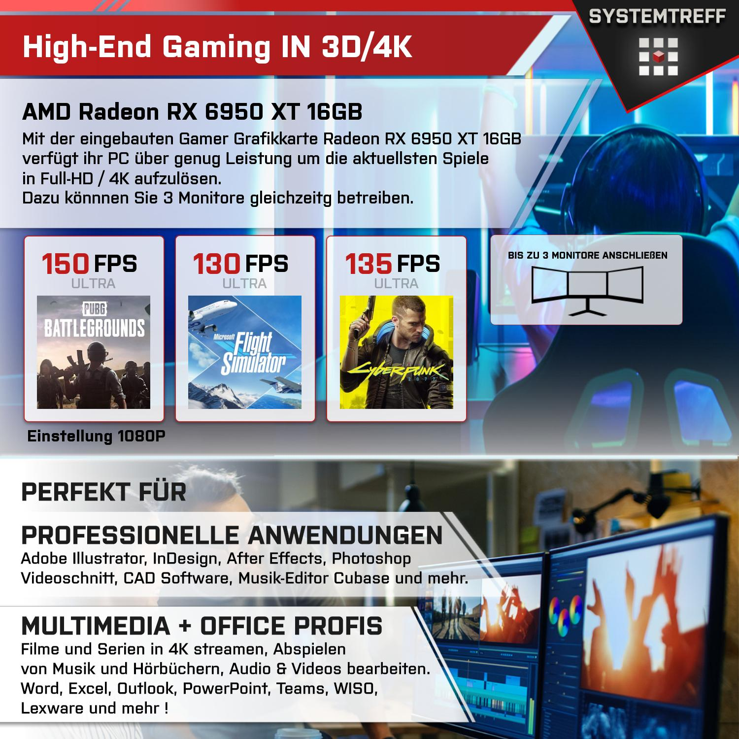 SYSTEMTREFF Gaming Komplett 16 GB Komplett mSSD, Intel Prozessor, i9-12900KF, Radeon Core RX 1000 GB i9-12900KF PC XT mit AMD GDDR6, RAM, 32 6950 16GB GB