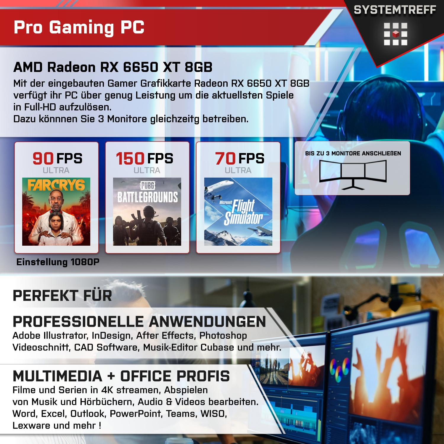 SYSTEMTREFF Gaming GDDR6, 16 AMD mit Intel 6650 RAM, 8 GB i5-12600KF GB RX Radeon 8GB mSSD, Prozessor, i5-12600KF, 1000 Komplett PC GB Core XT Komplett