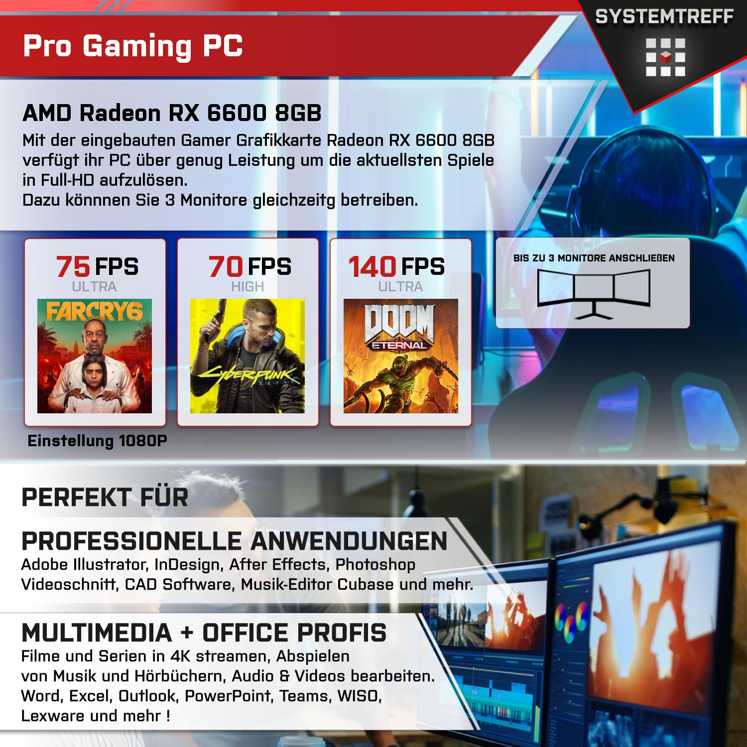 SYSTEMTREFF Gaming Komplett mSSD, AMD 5800X, GB Radeon GB Prozessor, 6600 RX 7 RAM, 1000 GB 5800X 8 Komplett PC Ryzen 8GB GDDR6, AMD 32 mit