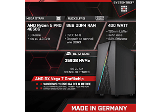 SYSTEMTREFF Gaming AMD Ryzen 5 PRO 4650G, Windows 11 Pro, Gaming PC mit AMD Ryzen™ 5 PRO Prozessor , 8 GB RAM , 256 GB  mSSD   , AMD Radeon RX Vega - 7 Core  