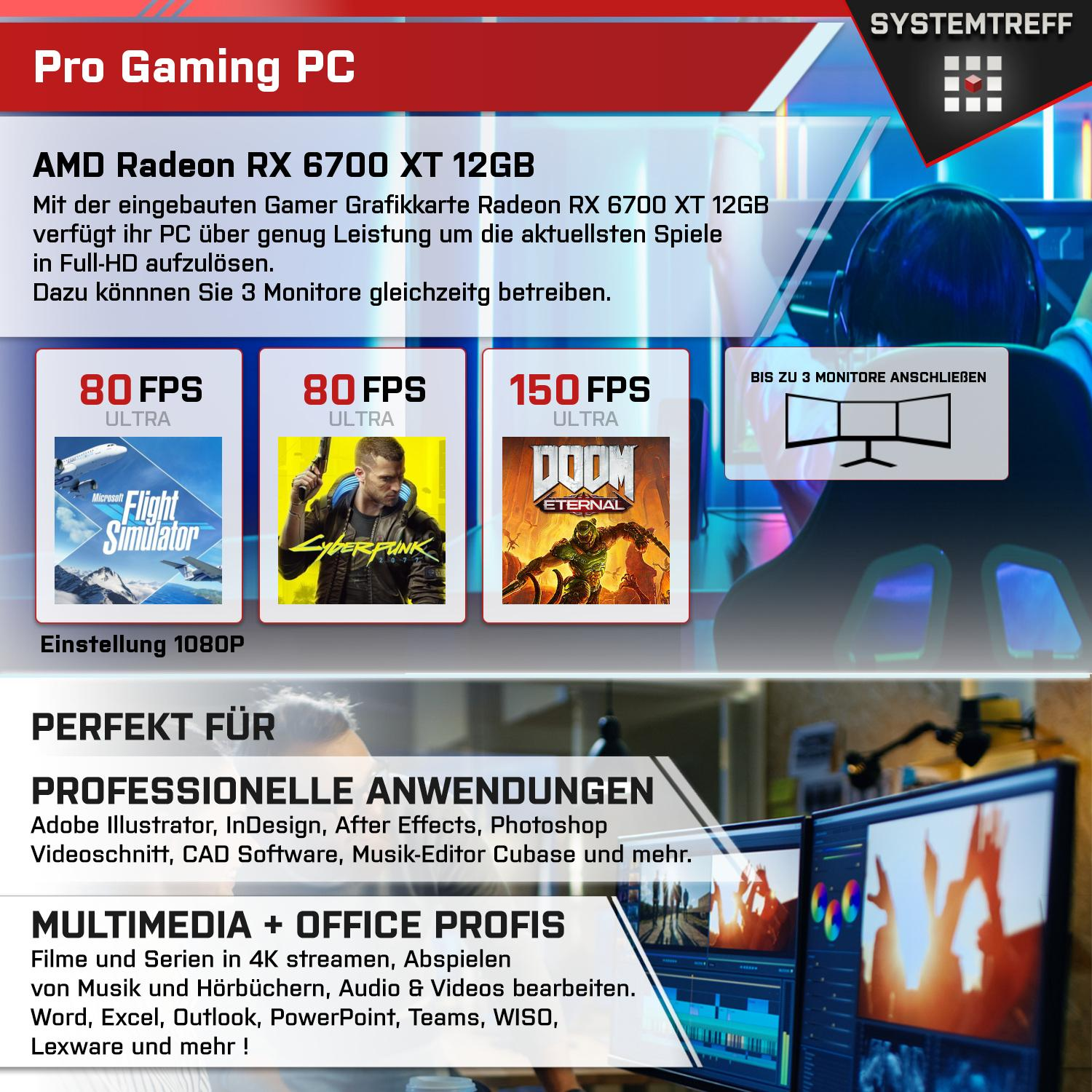 SYSTEMTREFF Pro Gaming AMD RX 11 mSSD, 7 mit Prozessor, AMD 1000 Ryzen Ryzen™ 7700X, Radeon™ RAM, 6700 AMD GB Windows GB 32 PC Gaming XT 7 Pro