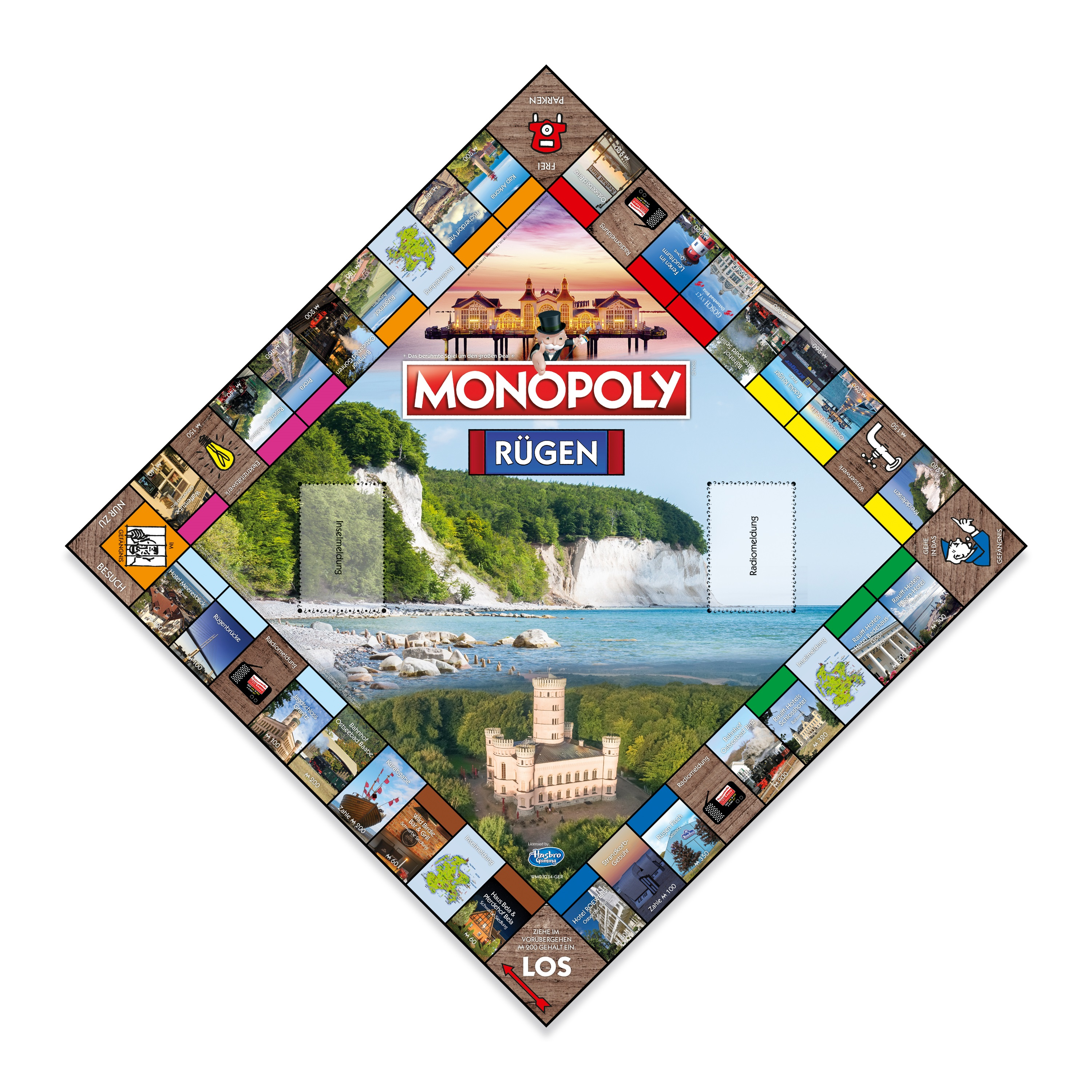 Ein Monopoly-Brettspiel mit einer malerischen Landschaft mit Text.