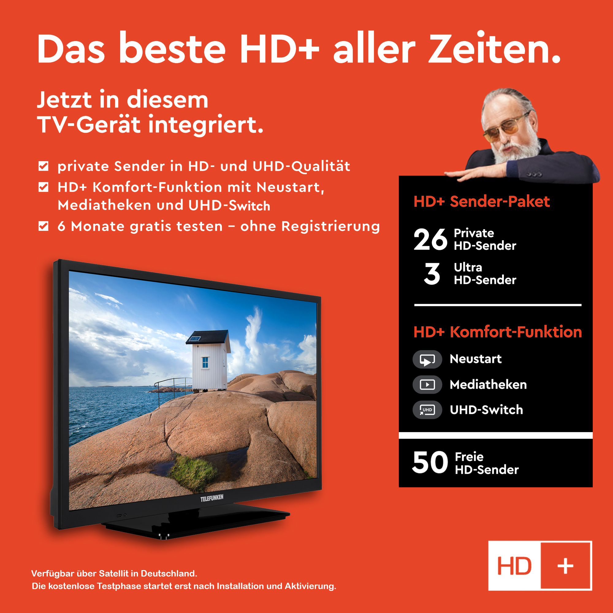 (Flat, cm, 24 SMART / XH24SN550MVD 60 LED TV) TV HD-ready, TELEFUNKEN Zoll