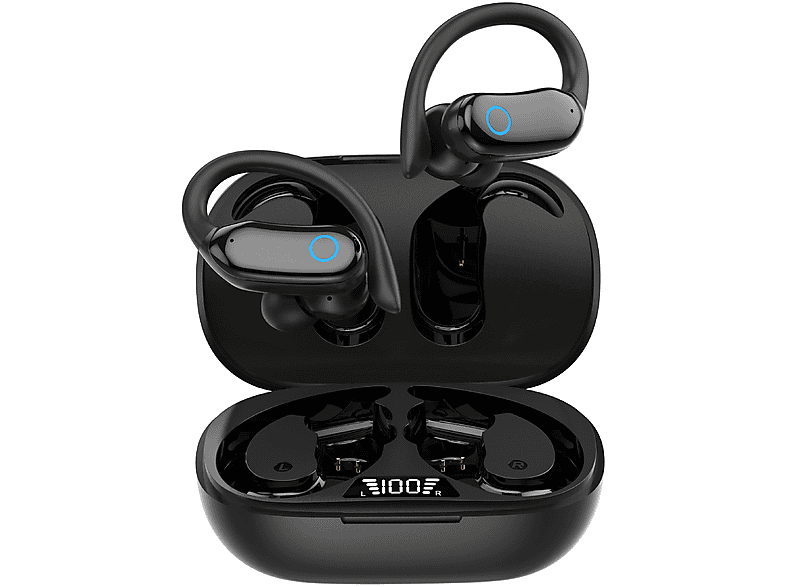 Kopfhörer mit INF Sportkopfhörer schwarz wasserdicht, Kabelloser In-ear Ohrhaken IPX7