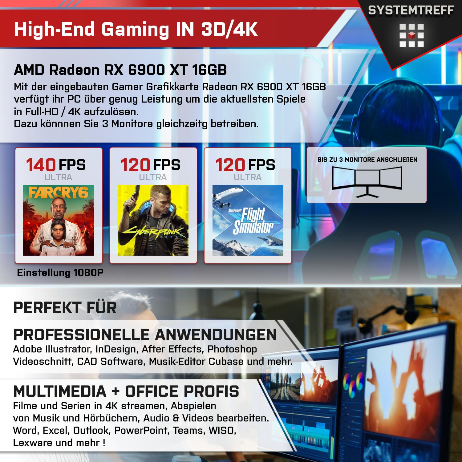 SYSTEMTREFF Gaming Komplett Intel Core 16 RX Prozessor, 1000 Radeon PC 16GB 6900 i7-12700F GDDR6, GB GB i7-12700F, mSSD, XT RAM, Komplett AMD mit GB 16