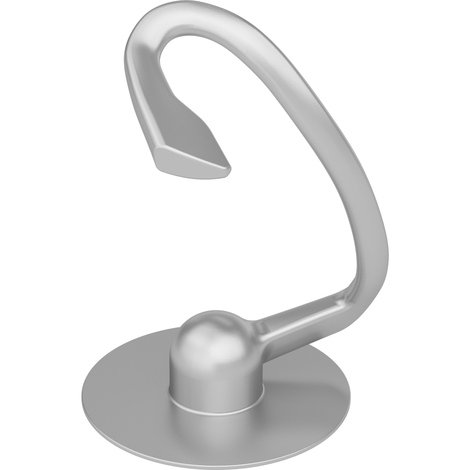 Gancio impastatore color argento per un mixer. Forma curva con base circolare.