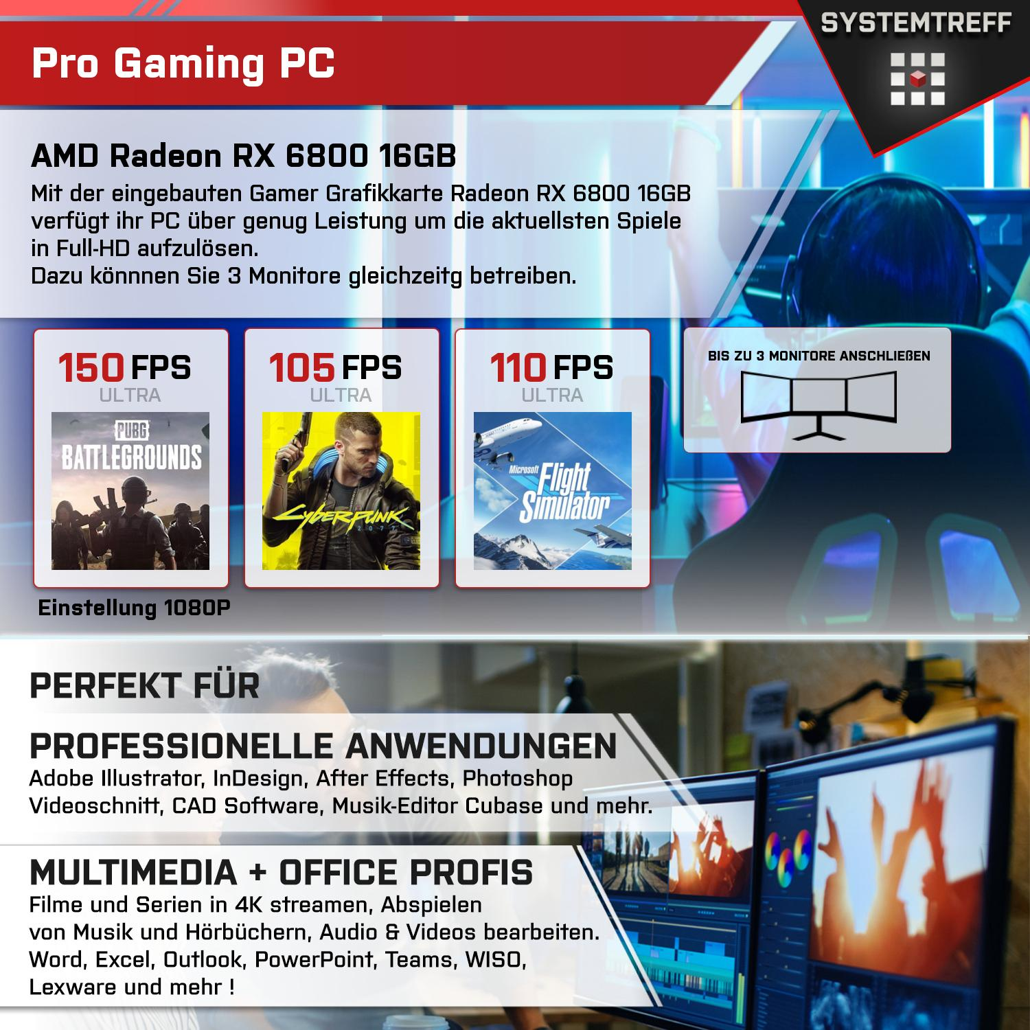 SYSTEMTREFF Gaming Komplett Intel Prozessor, Radeon RX 16 Komplett GDDR6, i5-12600KF GB 1000 16GB 6800 mit GB Core GB PC i5-12600KF, RAM, mSSD, AMD 32