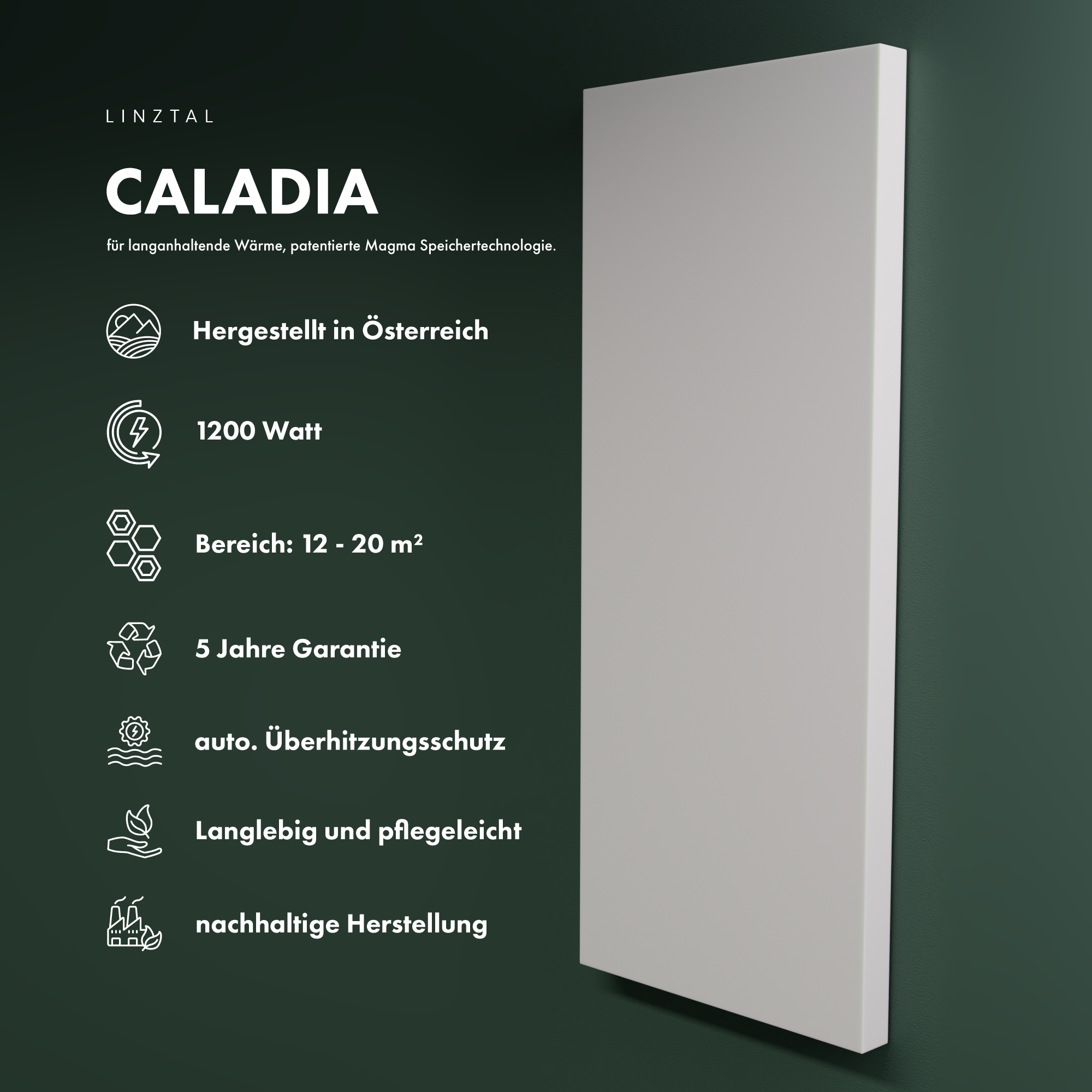 (1200 m²) Caladia Raumgröße: LINZTAL 20 Watt, Infrarotheizung