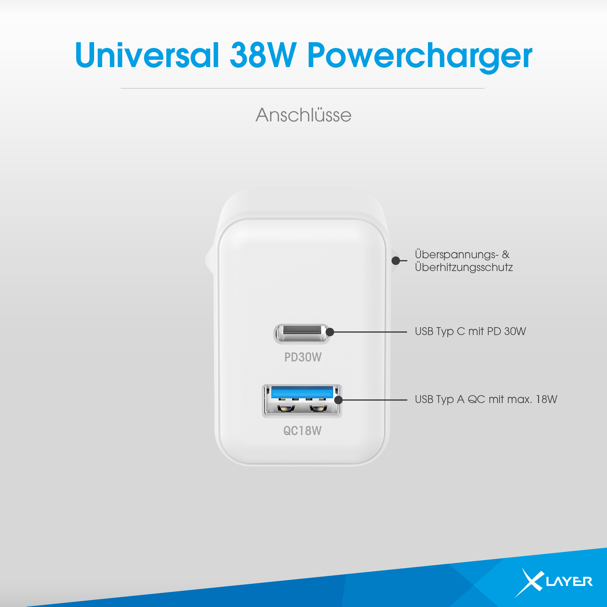 Ladegerät Weiß XLAYER 38W Powercharger USB-C Dual Universal,