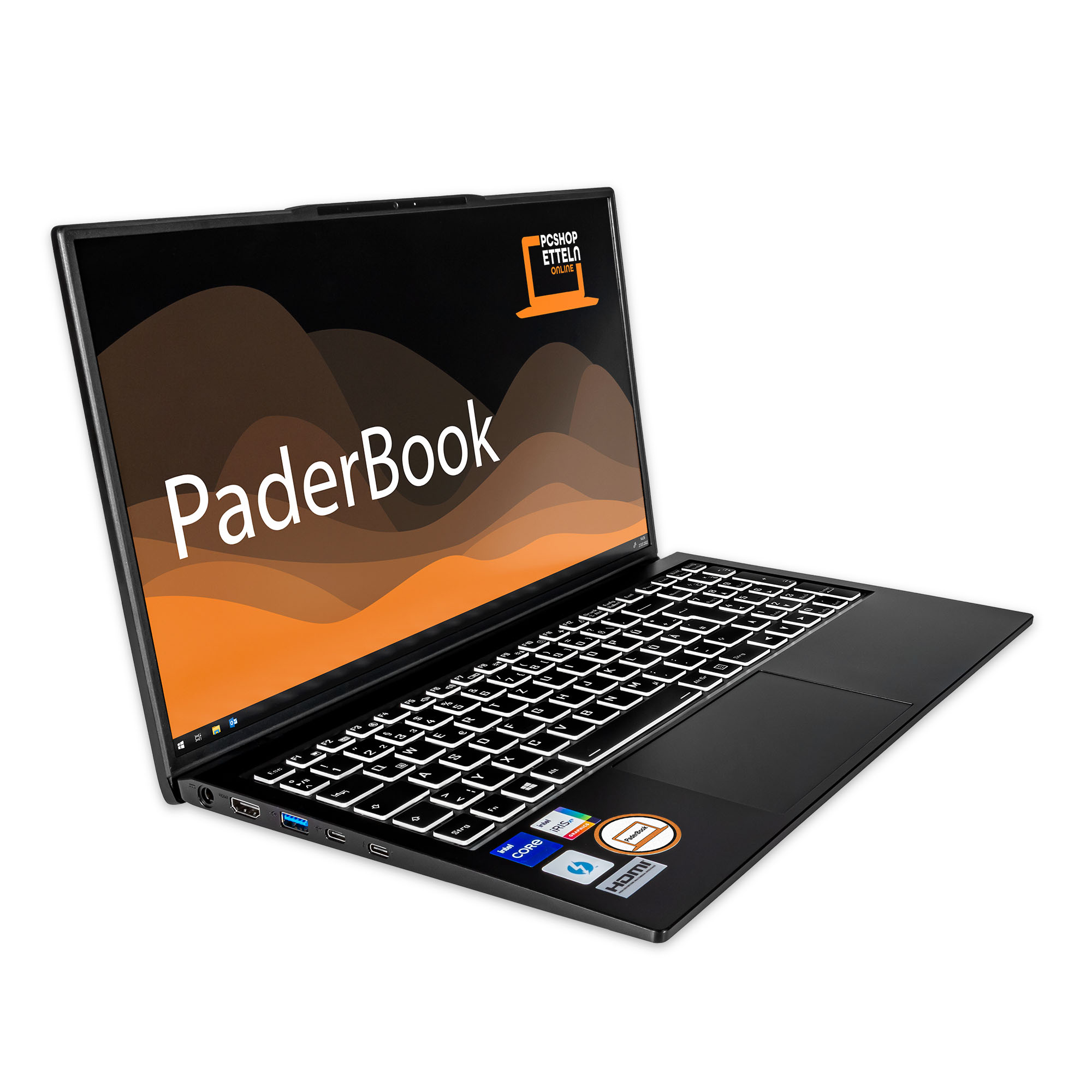 Pro, Notebook Zoll mit Office 15,6 4000 2021 RAM, fertig PADERBOOK 8 installiert und Display, SSD, aktiviert, GB Schwarz GB Plus i75,
