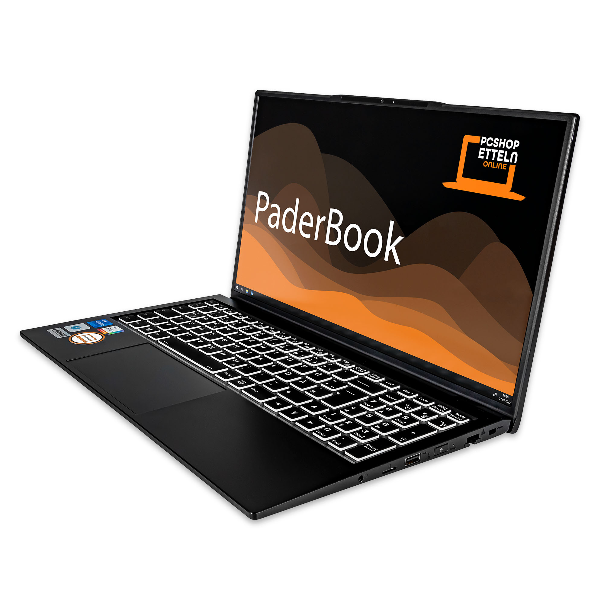 PADERBOOK Plus i75, fertig GB SSD, Display, Schwarz RAM, Notebook installiert 500 und aktiviert, 16 mit GB Zoll 15,6