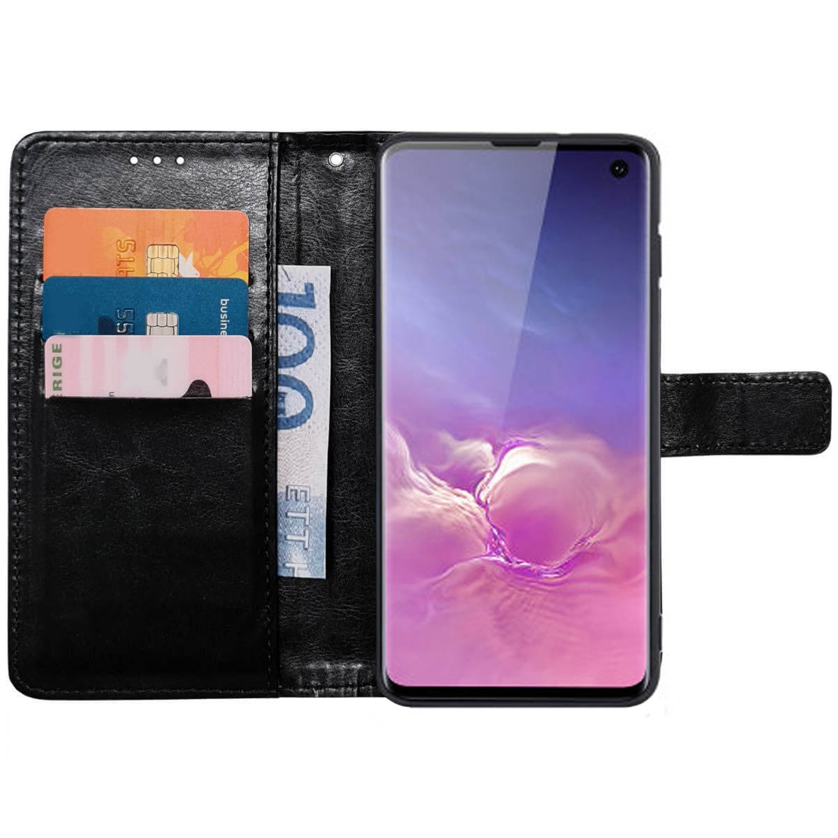 CASEONLINE Klappbare, Bookcover, Samsung, Galaxy S10 Schwarz (SM-G973F)