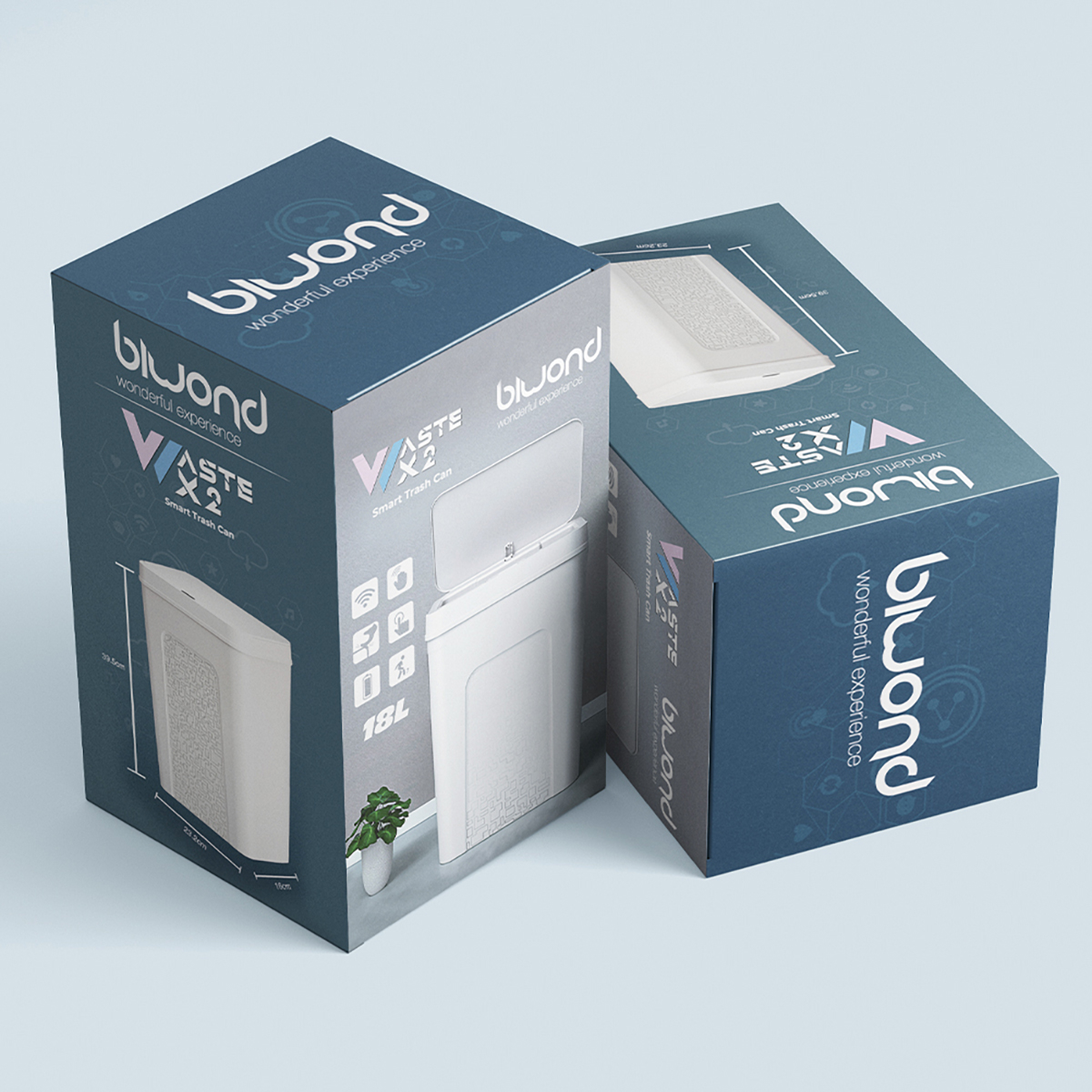 Dos cajas de cartón. Una tiene la imagen del cubo de basura, la otra también.