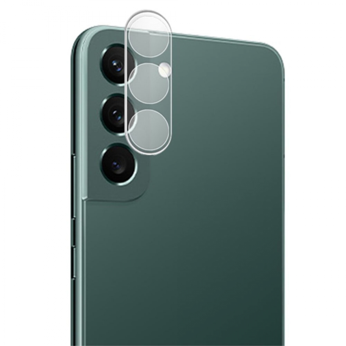 Telefon mit klarer Schutzlinse auf der Rückkamera, drei Objektive sichtbar.