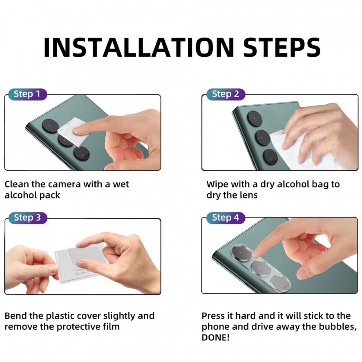 Installationsschritte für einen Kameraschutz.