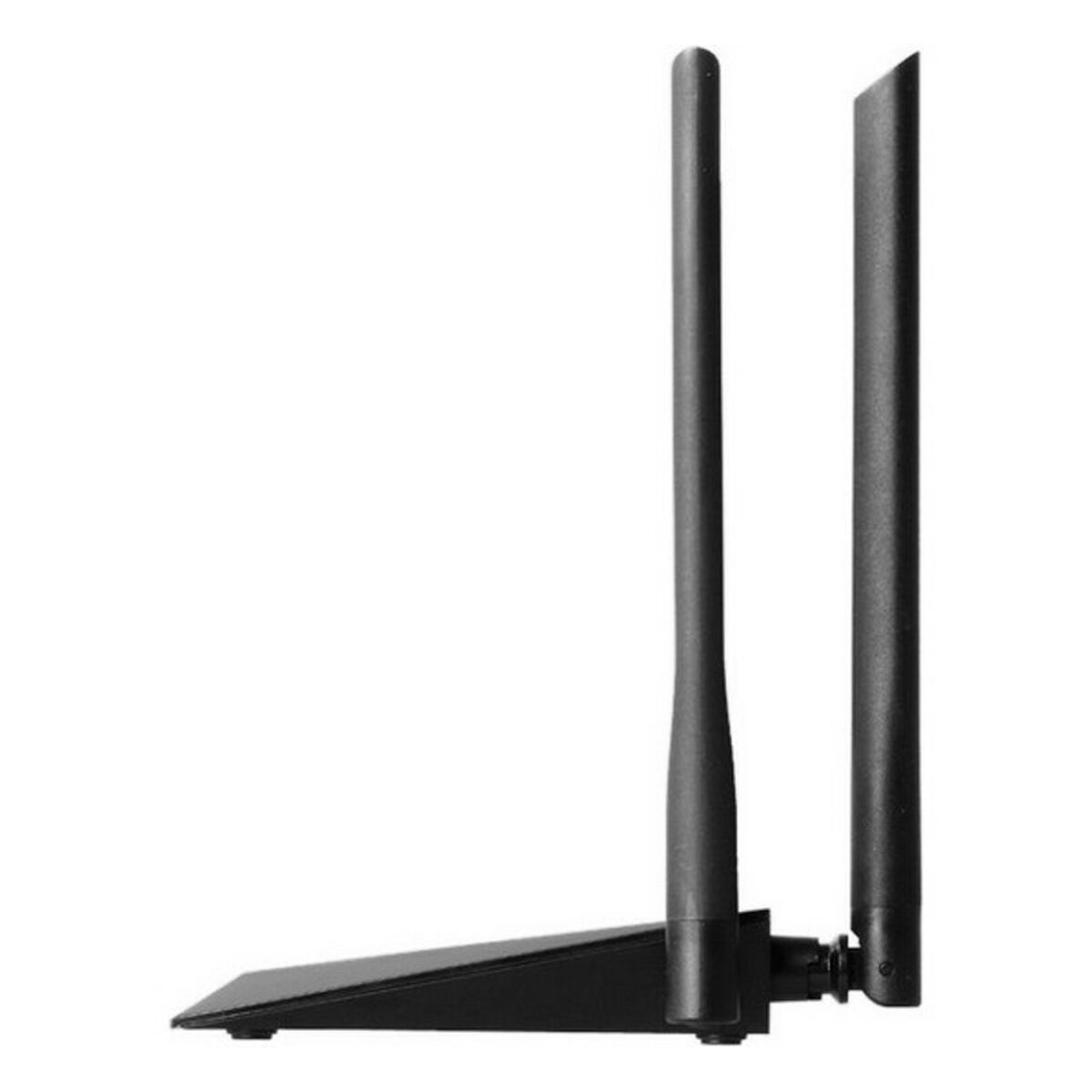 Due antenne nere per dispositivi di rete. Sono su una base nera.
