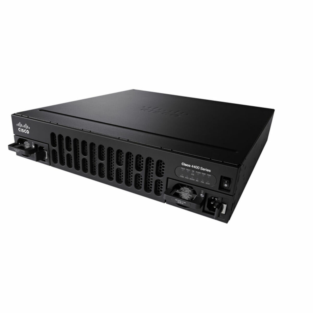 Schwarzer Netzwerk-Switch der Cisco 4400 Serie auf weißem Hintergrund.
