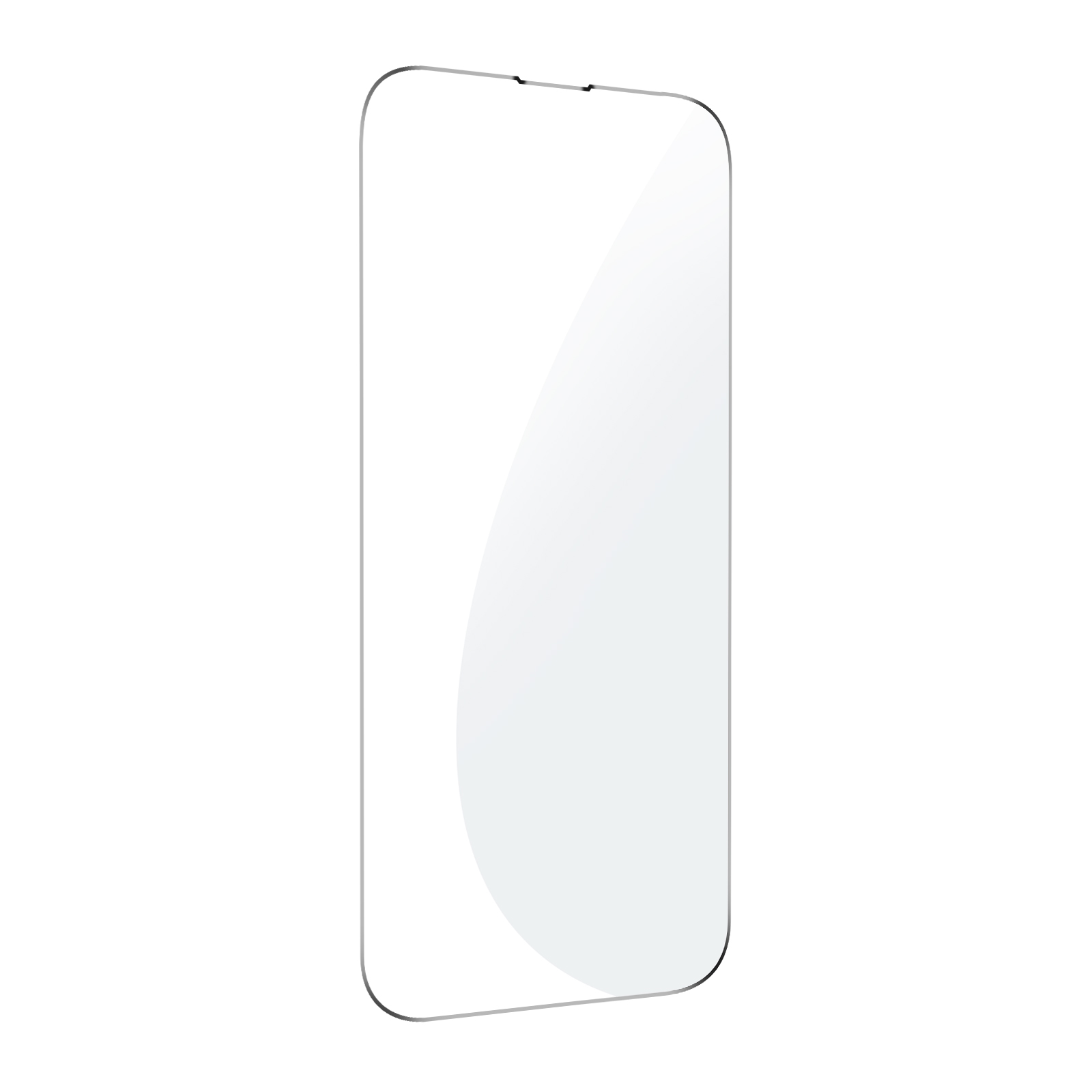 Un protecteur d'écran rectangulaire transparent sur fond blanc. Il a des coins arrondis et une petite encoche.
